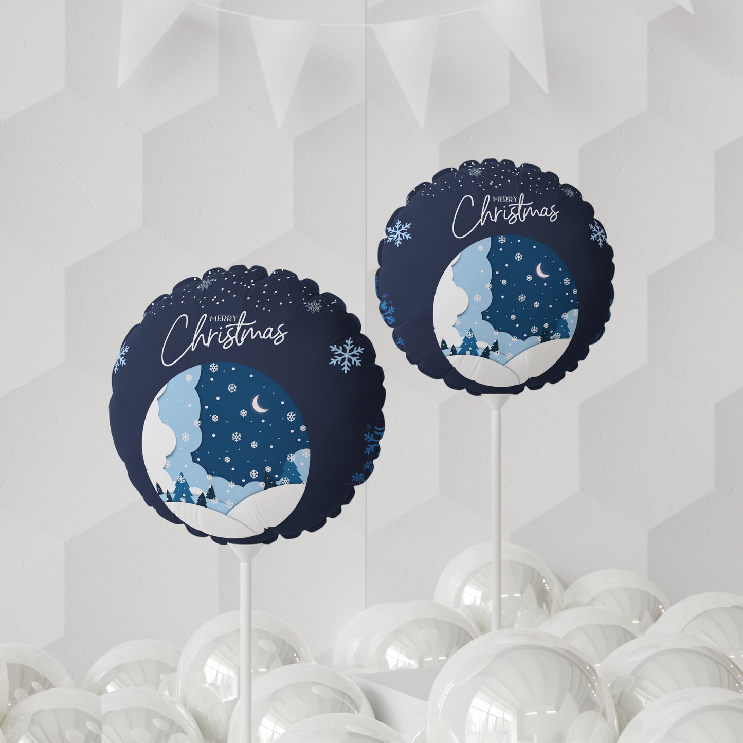 Christmas Balloon Decoration, 11" Round Heart-Shaped, Festive Holiday Party Decor, Winter Wonderland Theme, Merry Christmas