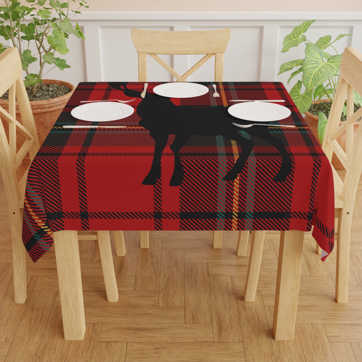 Plaid Deer Tablecloth for Festive Gatherings