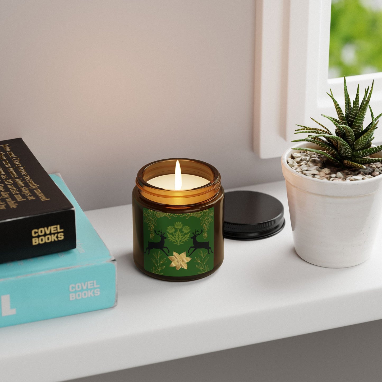 Nature-Inspired Scented Soy Candle - Amber Jar with Deer Design