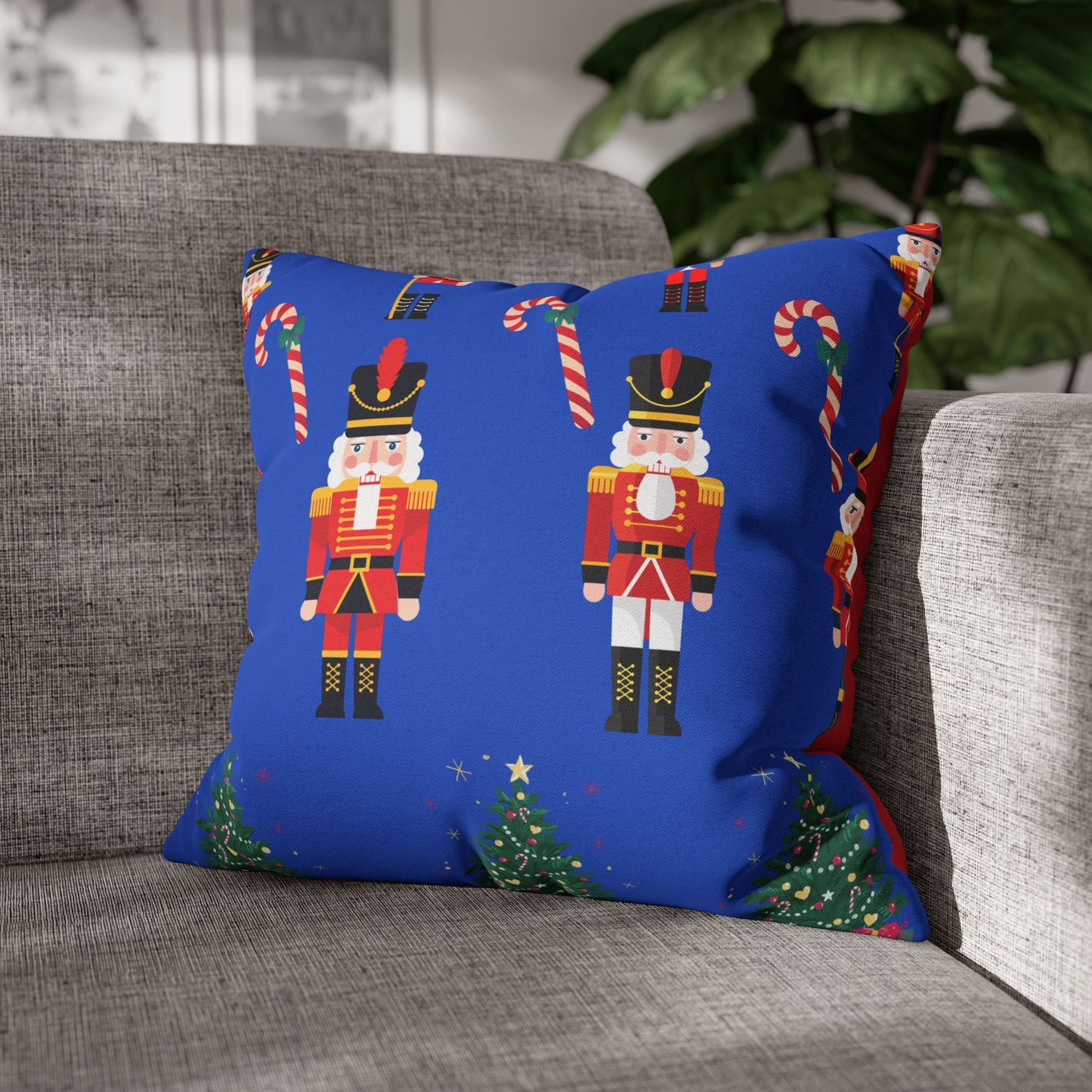 Nutcracker Holiday Pillow — Festive Candy Cane & Christmas Tree Throw Pillow