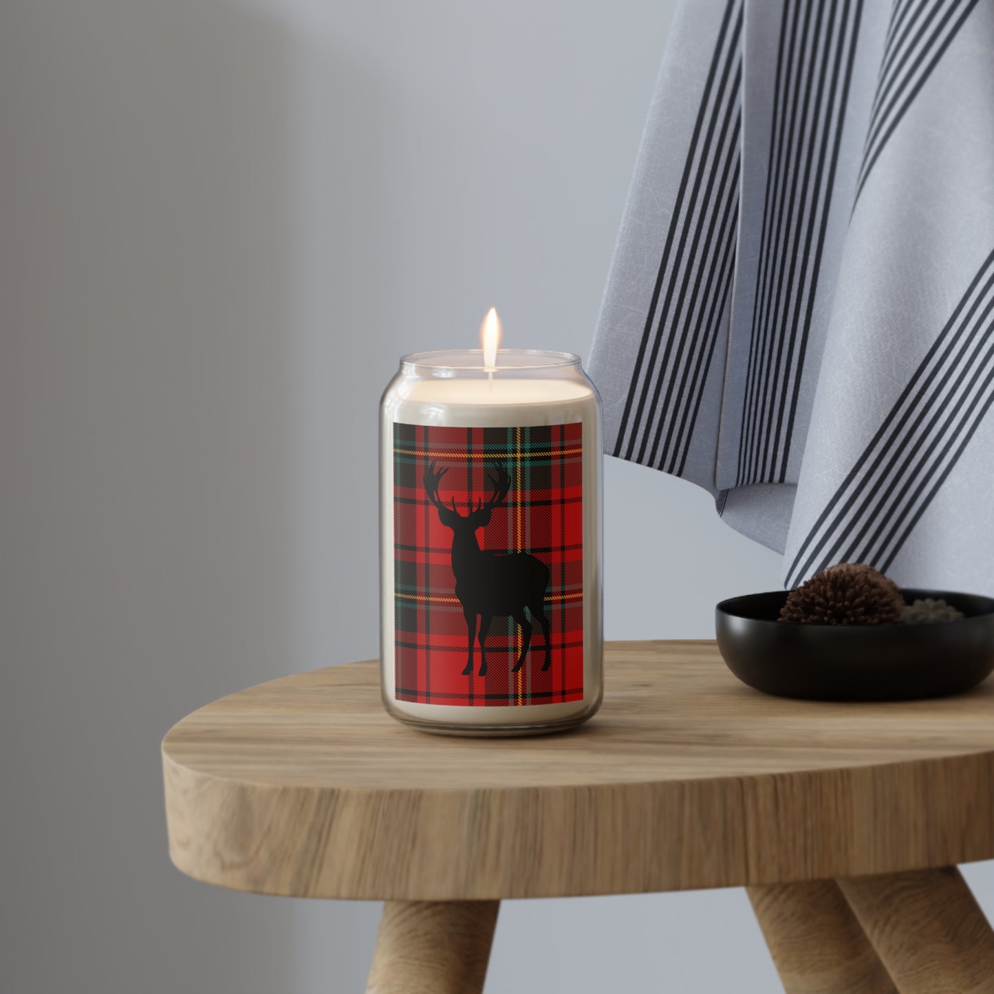 Plaid Deer Scented Soy Candle - Cozy Home Decor, 13.75oz