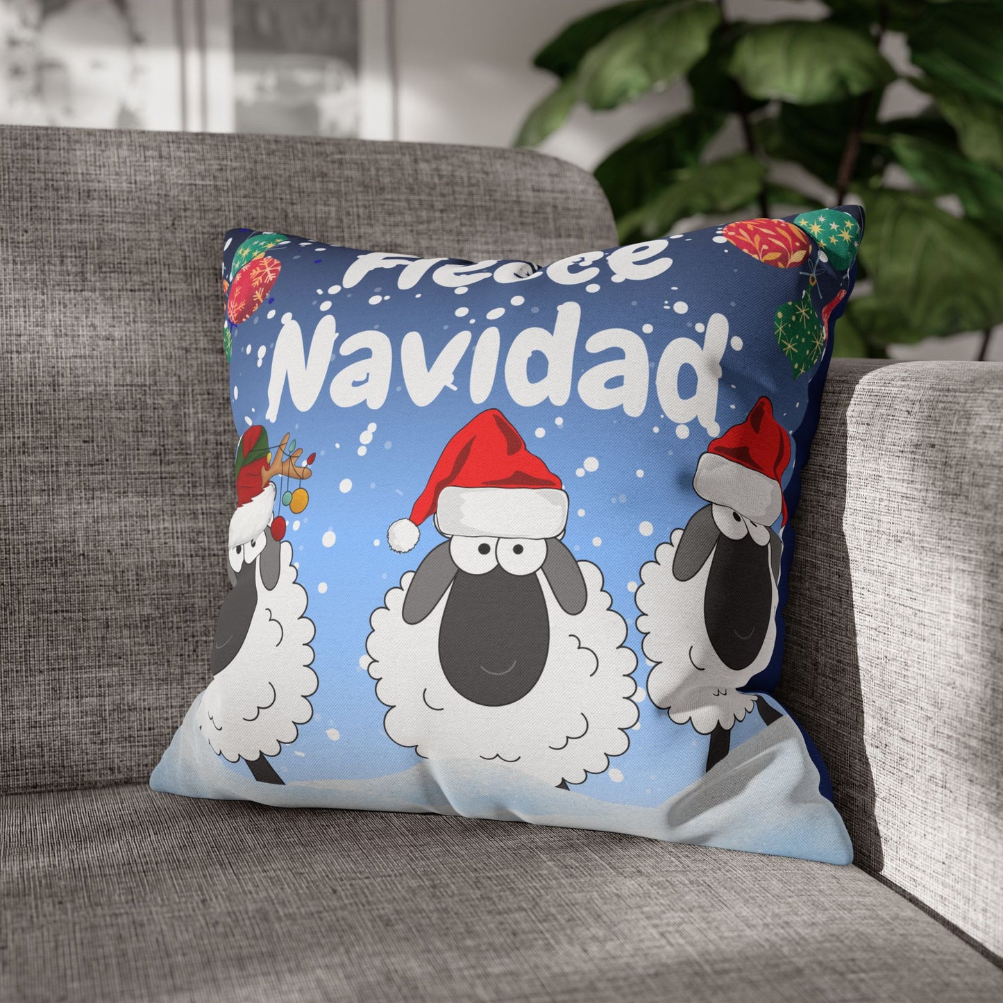 Christmas Sheep Pillowcase, Fleece Navidad Decor, Holiday Home Accents, Cozy Cotton Cushion Cover, Winter Gift Idea, Seasonal Home Decor