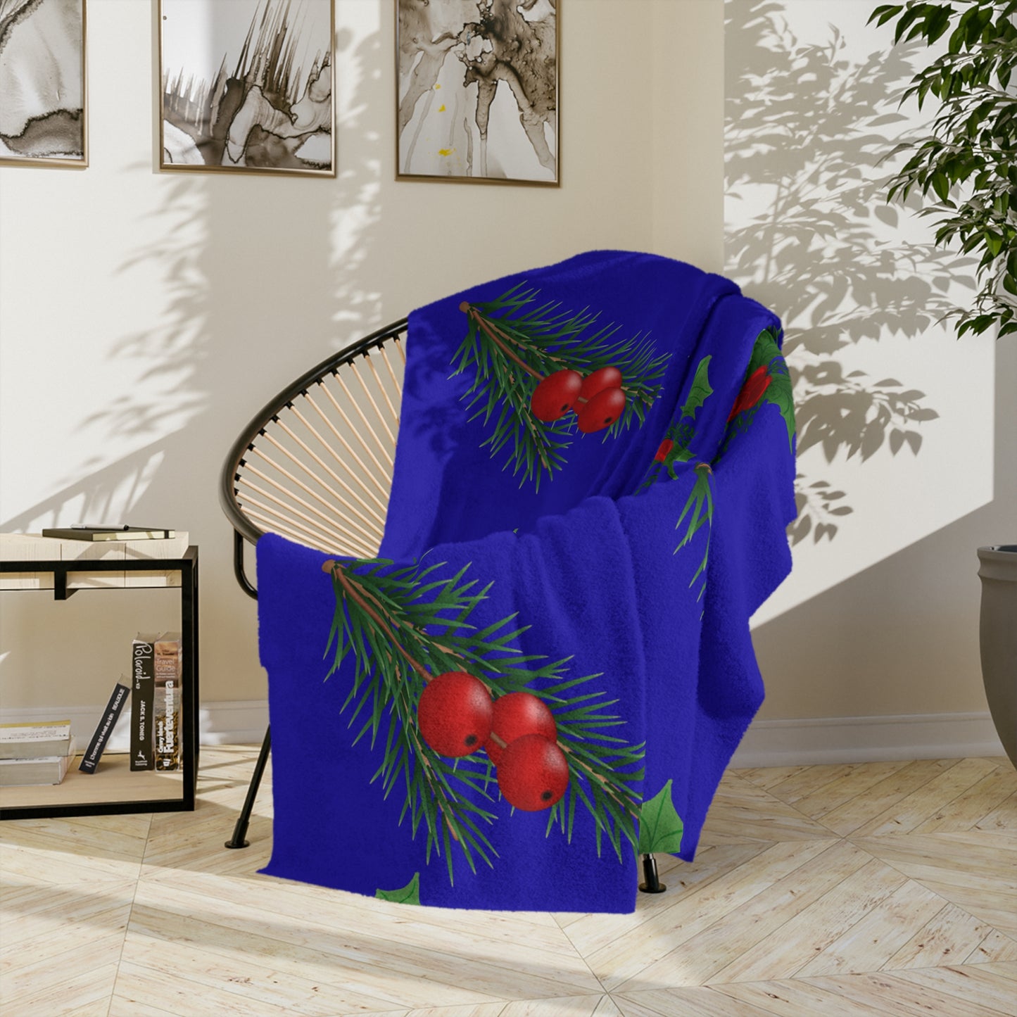 Holiday Holly & Pine Velvet Microfiber Blanket — Festive Christmas Throw