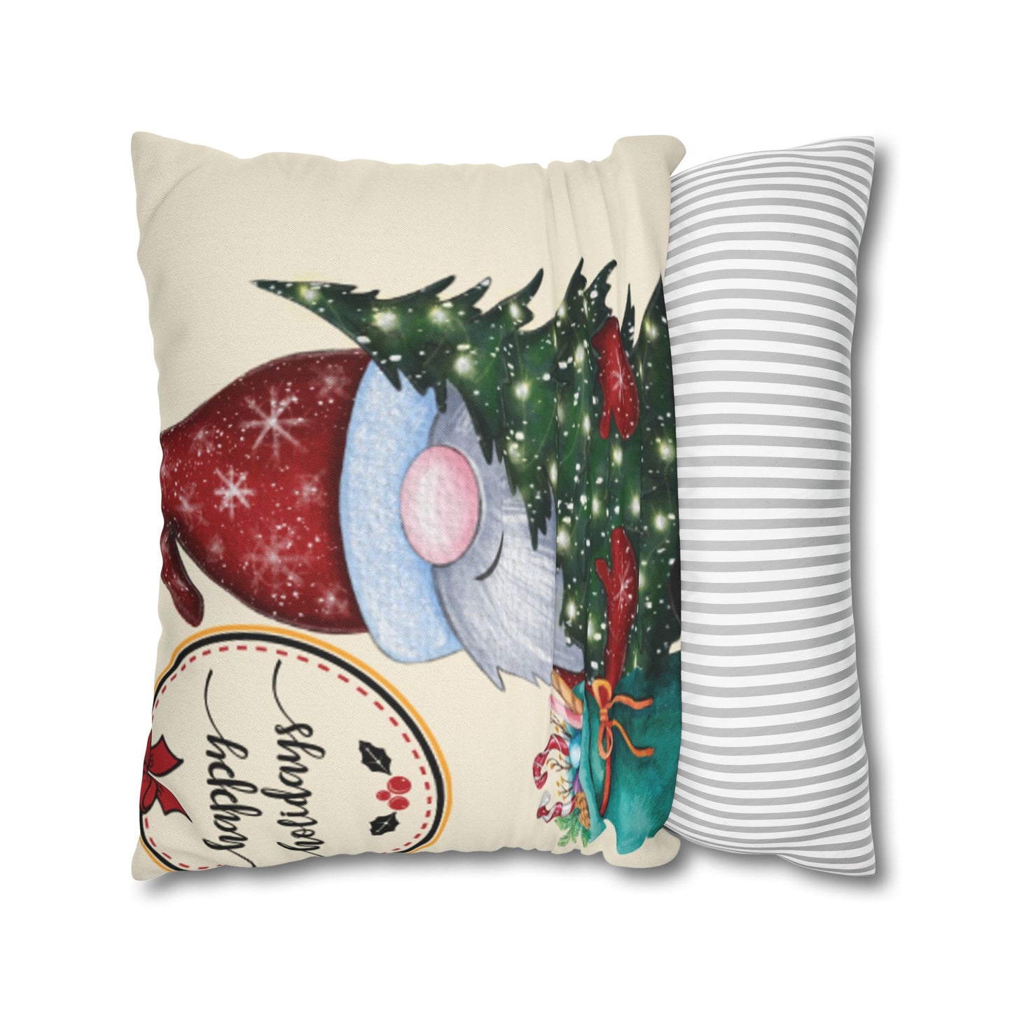 Christmas Gnome Pillowcase, Cozy Holiday Decor, Square Cushion Cover, Home Accent, Festive Gift, Seasonal Decoration