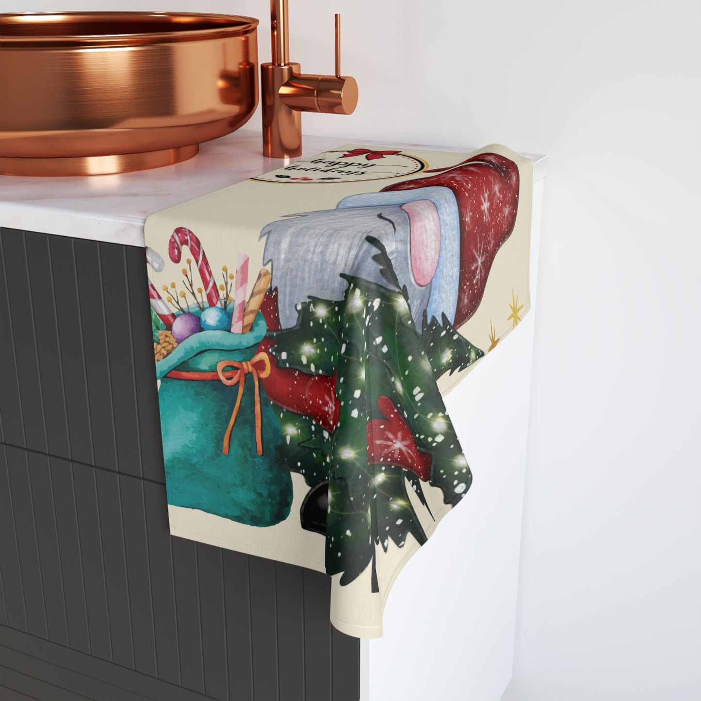 Christmas Gnome Hand Towel, Holiday Kitchen Decor, Festive Gifting, Cute Tea Towel for Christmas, Merry Holidays Towel, Gnome Lover Gift