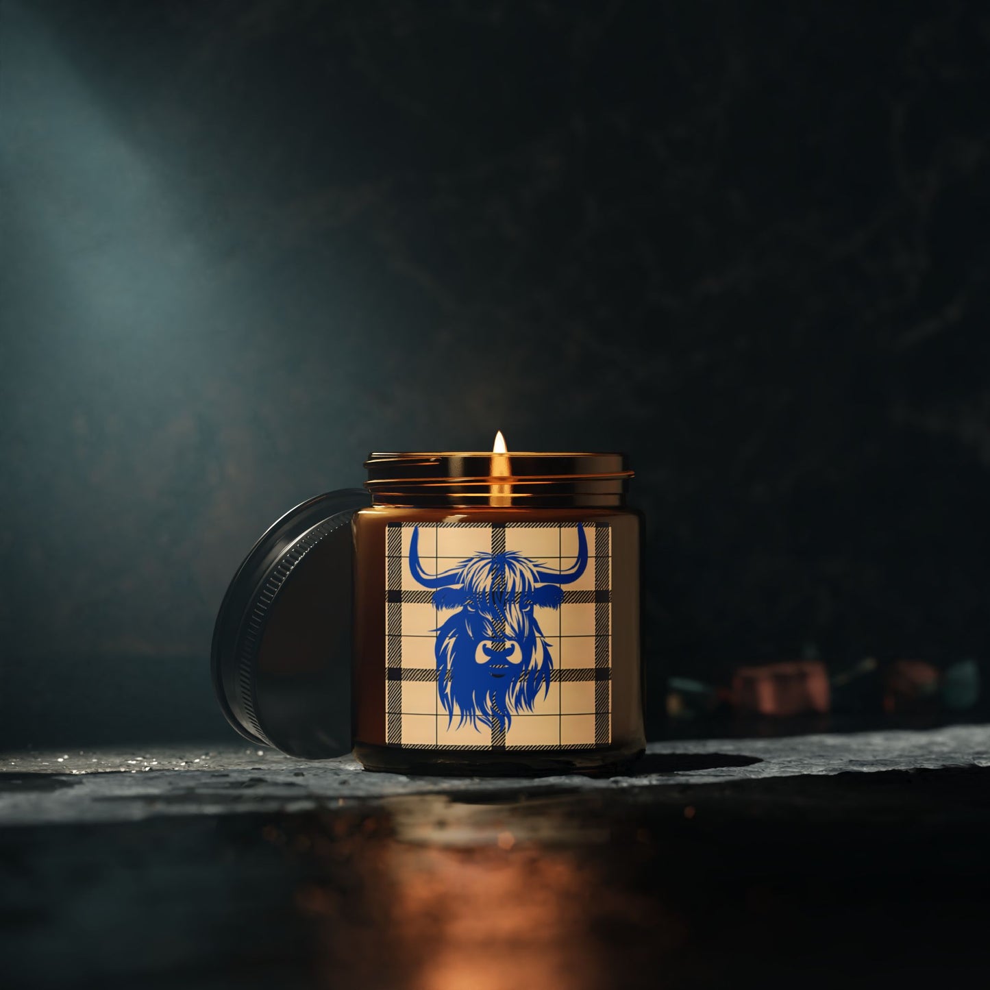 Rustic Highland Cow Candle, Cozy Home Decor, Gift for Him or Her, Scented Soy Wax Jar, Farmhouse Aesthetic, Amber Jar Candle