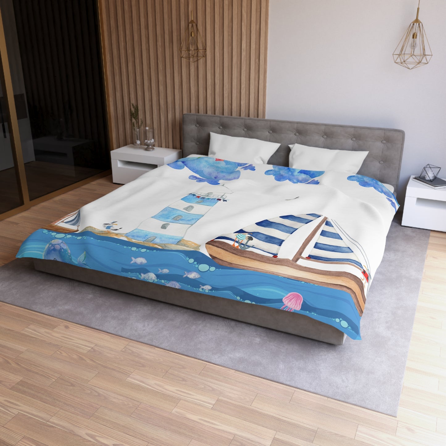 Coastal Escape Microfiber Duvet Cover, Nautical Bedding, Ocean-Themed Decor, Beach House Essentials, Kids Room Makeover