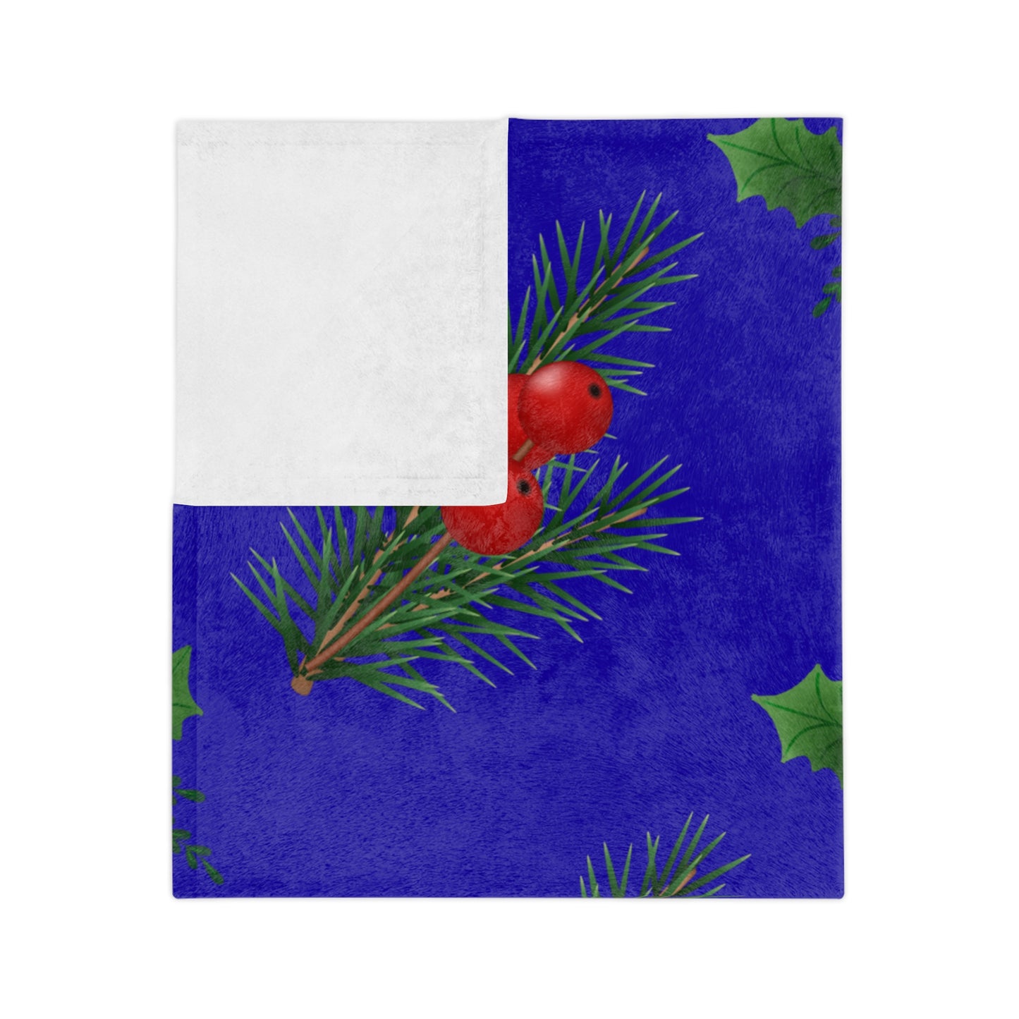 Holiday Holly & Pine Velvet Microfiber Blanket — Festive Christmas Throw