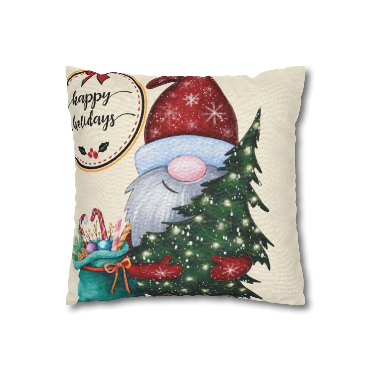 Christmas Gnome Pillowcase, Cozy Holiday Decor, Square Cushion Cover, Home Accent, Festive Gift, Seasonal Decoration