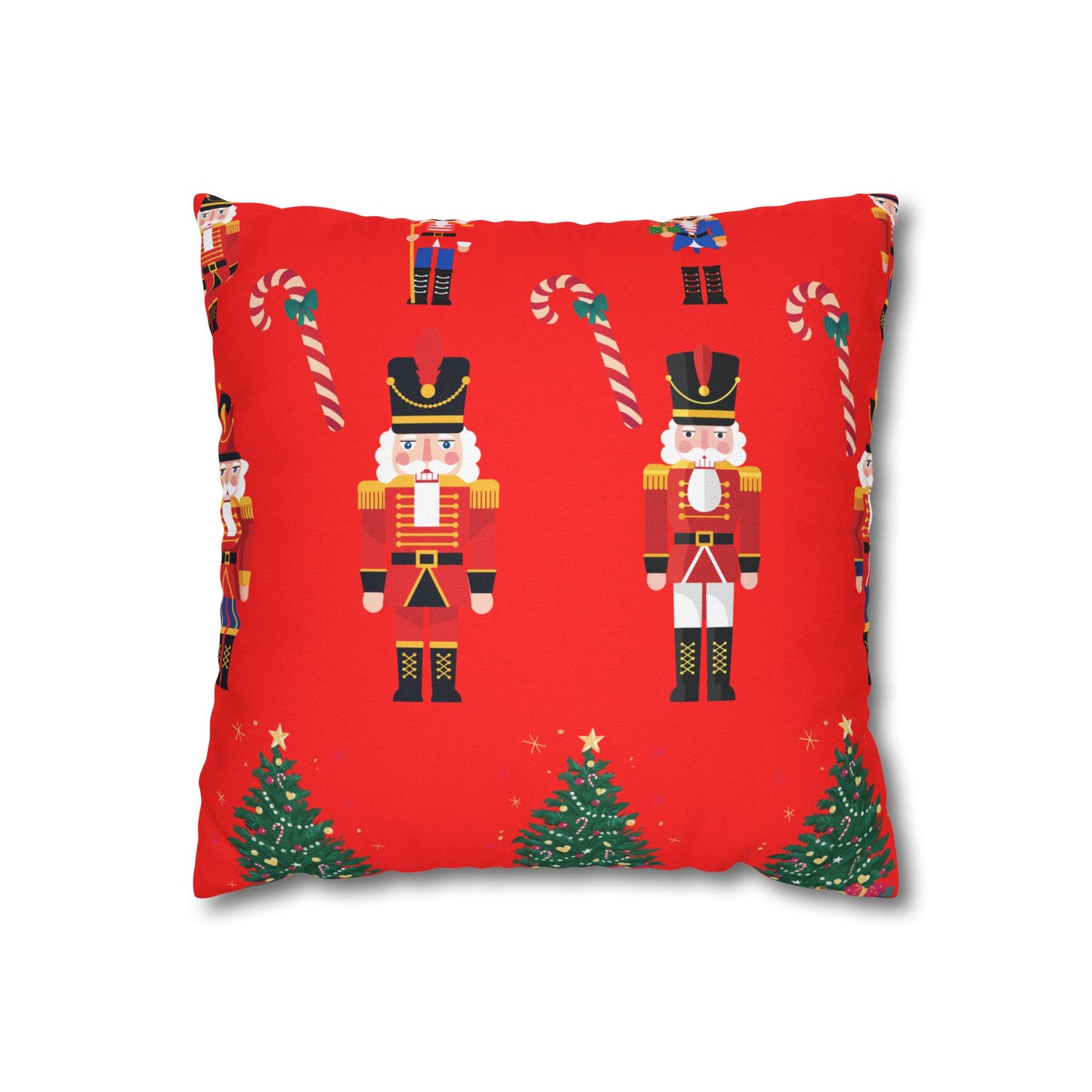 Nutcracker Christmas Pillowcase — Festive Red Holiday Throw Pillow Cover with Candy Canes & Trees