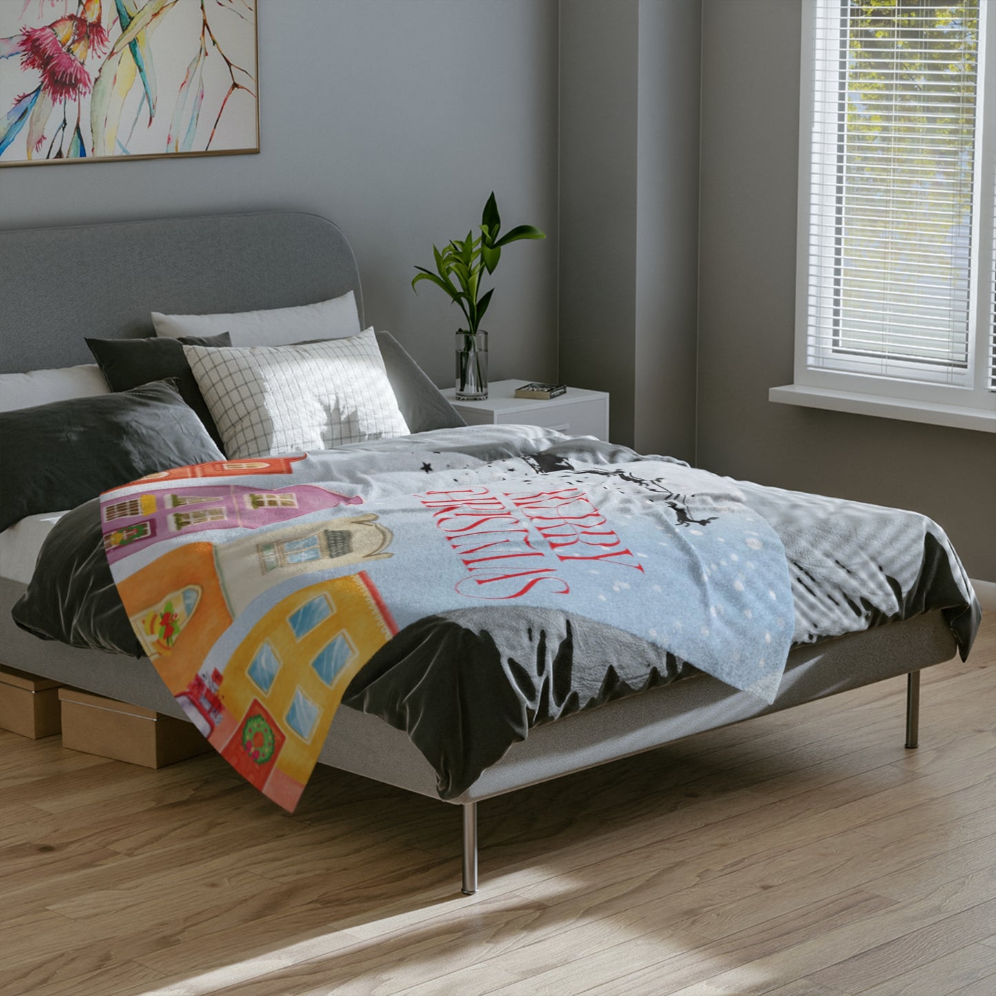 Christmas Velveteen Microfiber Blanket, Cozy Holiday Decor, Snowy Scene Throw, Gift for Her, Winter Warmth, Festive Home Accessory