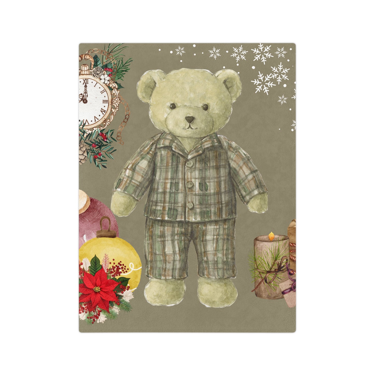 Cozy Holiday Velveteen Microfiber Blanket with Teddy Bear Design