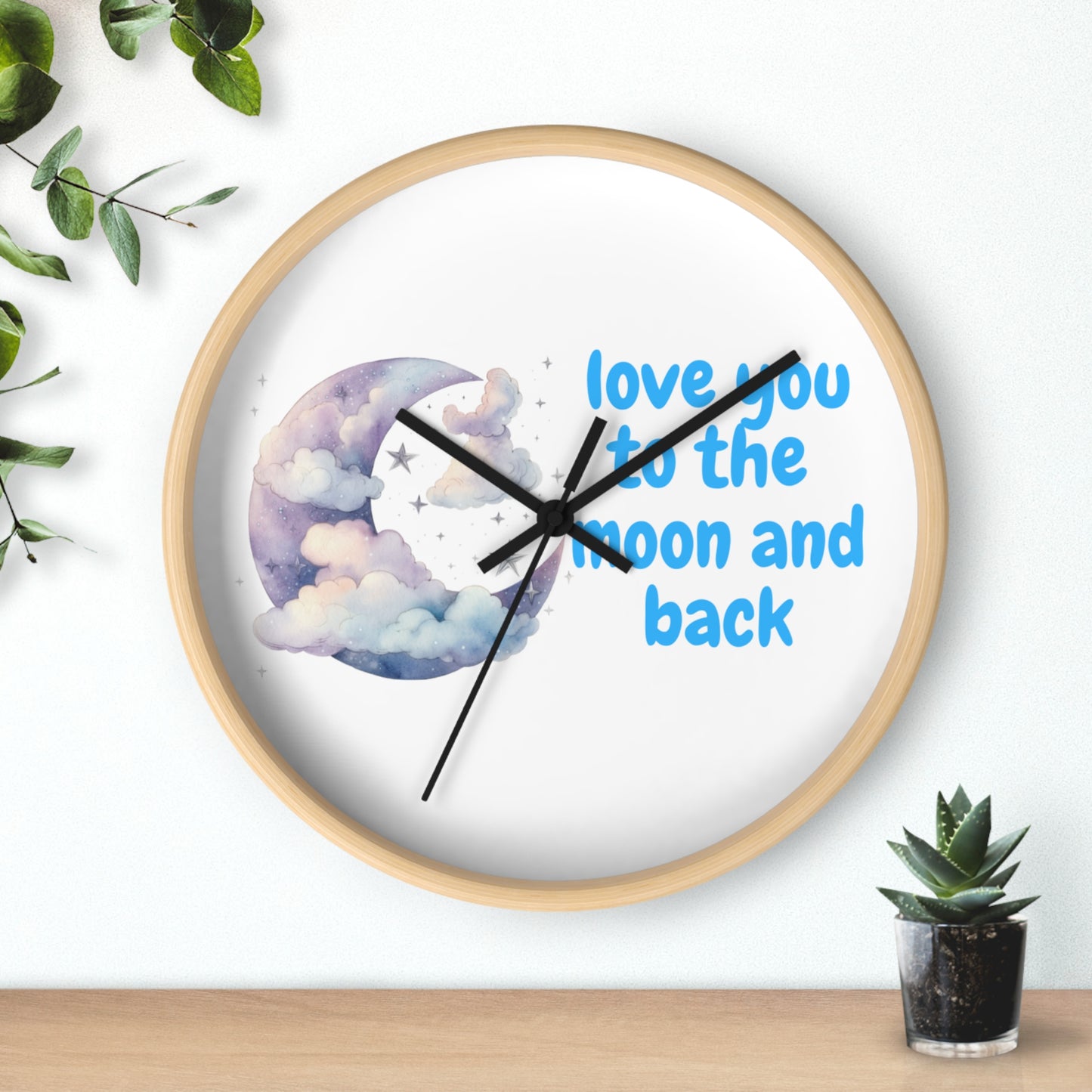 Moon and Back Wall Clock, Love You Wall Decor, Gift for Couples, Nursery Clock, Sweet Home Decor, Romantic Gift