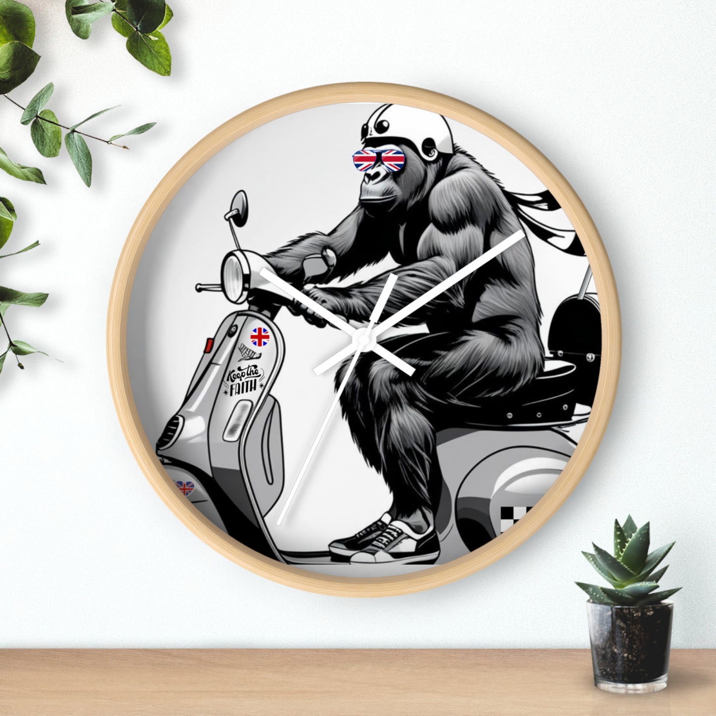 Gorilla Scooter Wall Clock - Fun Home Decor, Unique Gift for Animal Lovers, Retro Vibes, Motorcycle Decor, Office Wall Art