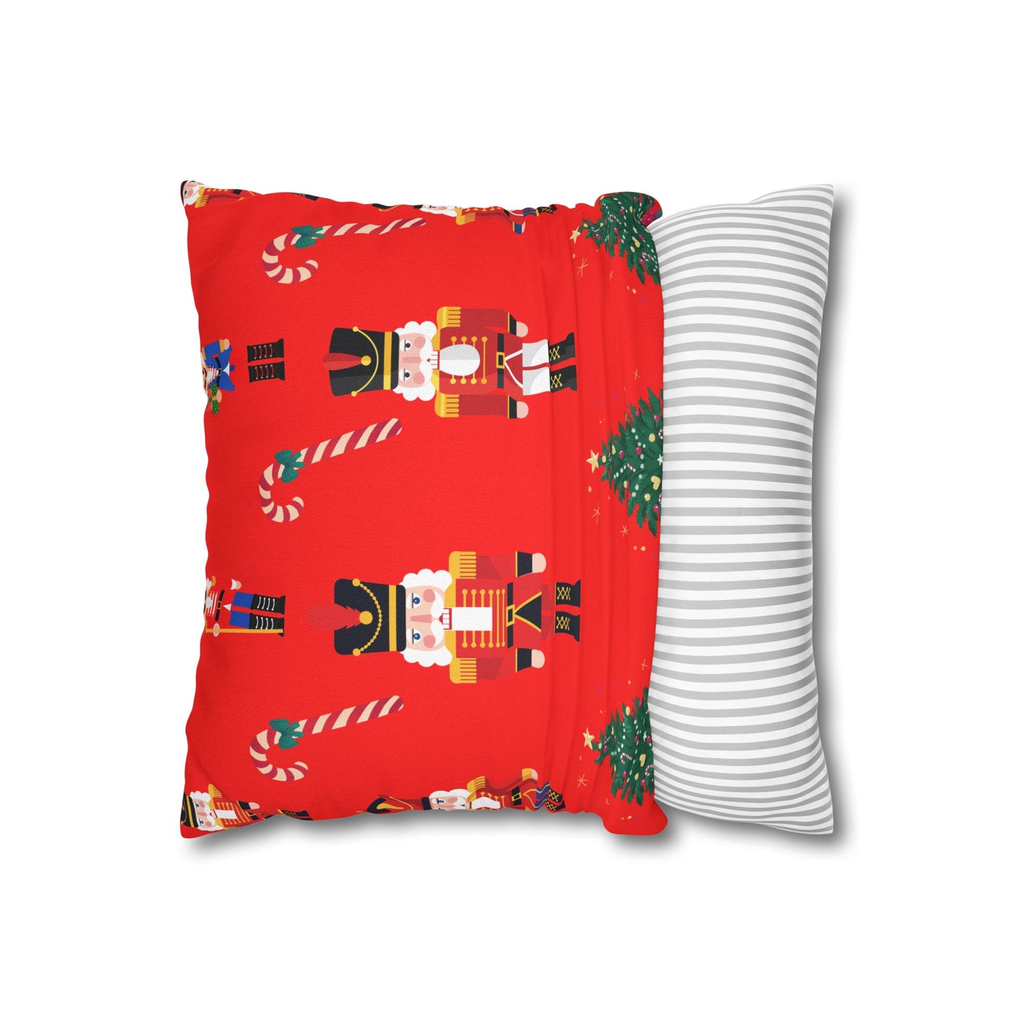 Nutcracker Christmas Pillowcase — Festive Red Holiday Throw Pillow Cover with Candy Canes & Trees
