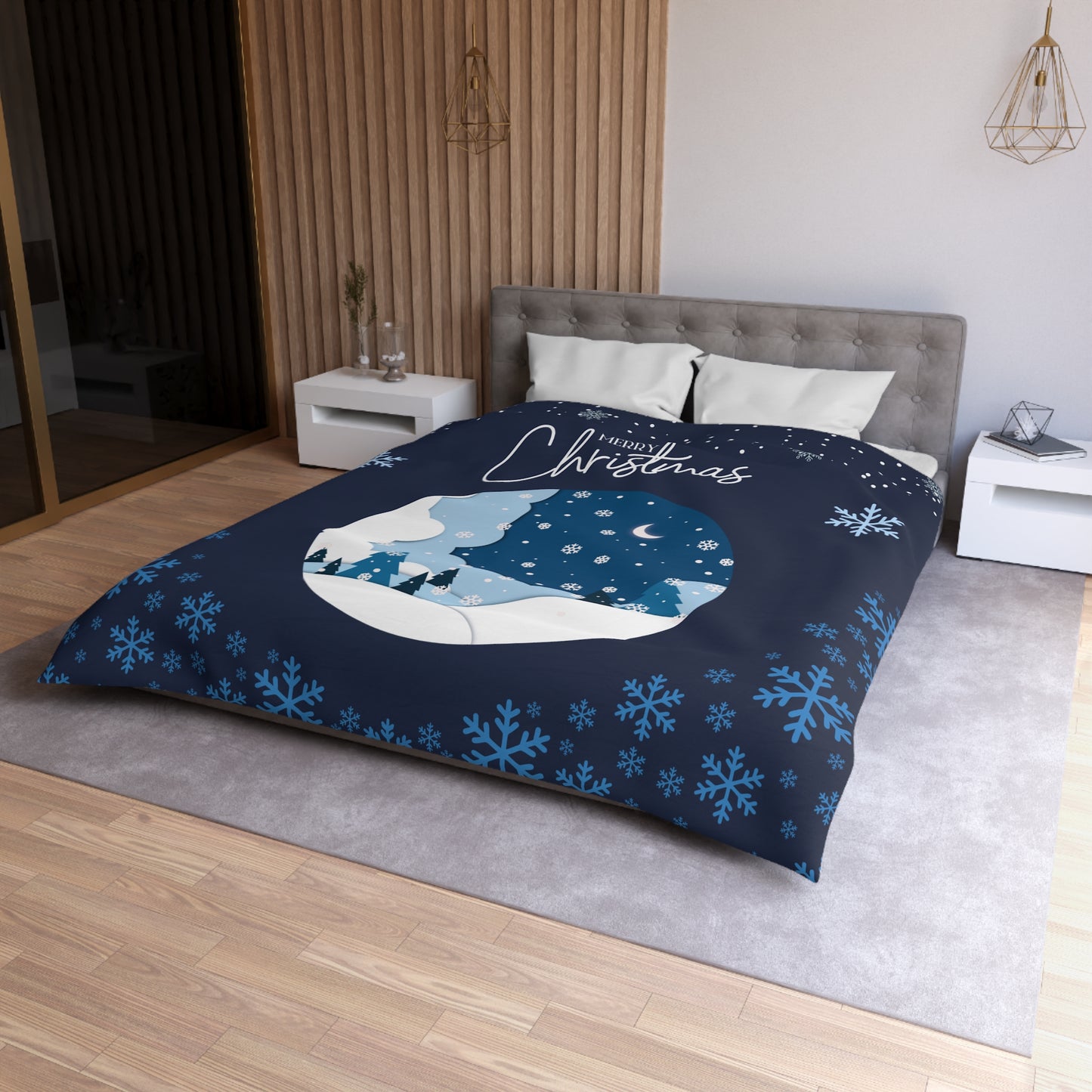 Christmas Winter Wonderland Duvet Cover | Cozy Bedding for Holiday Decor, Seasonal Home Accent, Snowflake Pattern