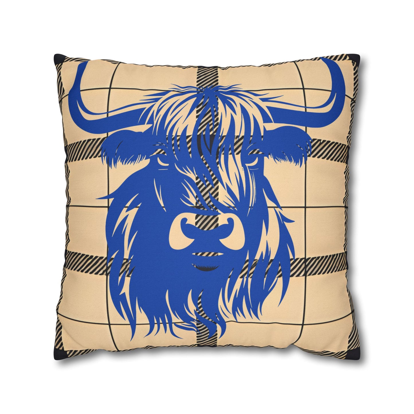 Blue Highland Cow Pillowcase, Rustic Home Decor, Farmhouse Style, Cozy Living Room, Gift for Cow Lovers, Unique Cushion Cover