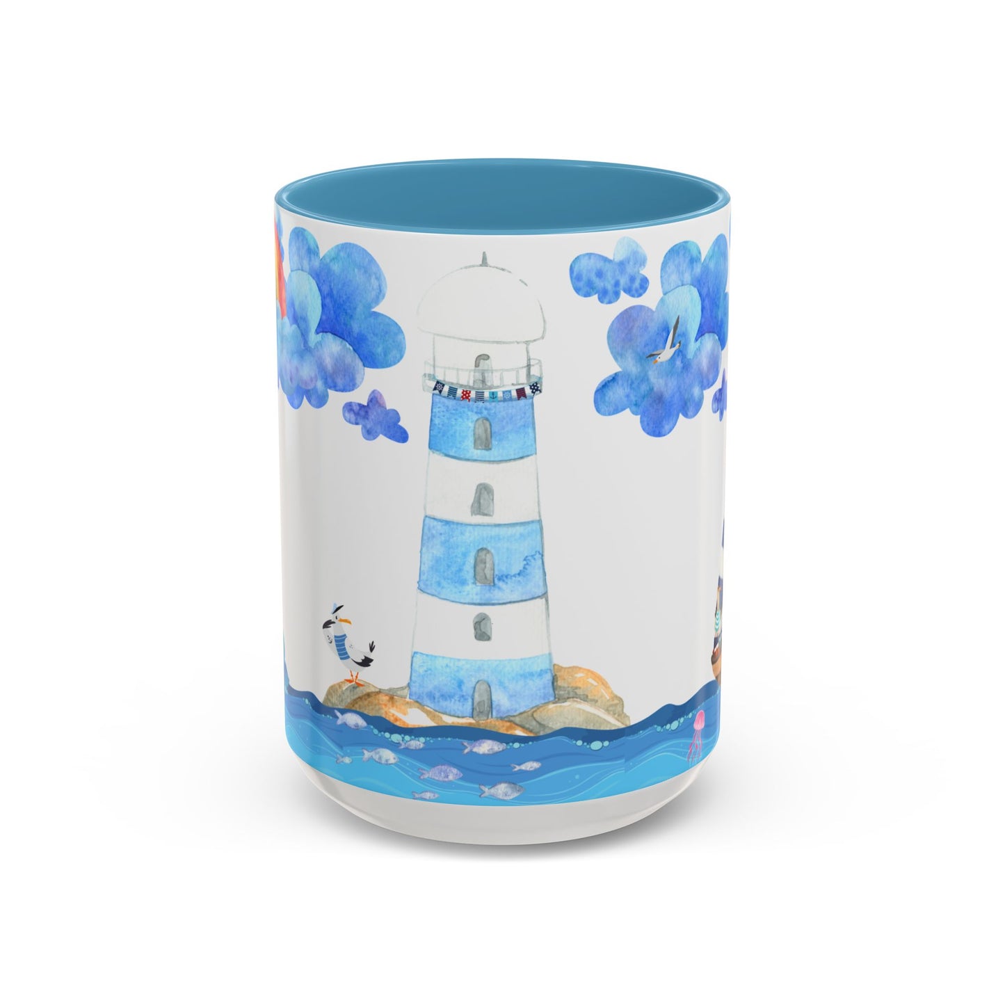 Coastal Lighthouse Coffee Mug, Nautical Drinkware, Beach Themed, Ocean Lover Gift, Relaxing Home Decor