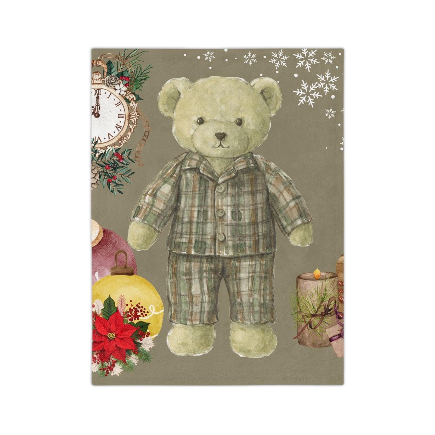 Cozy Holiday Velveteen Microfiber Blanket with Teddy Bear Design