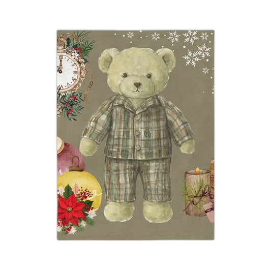 Cozy Holiday Velveteen Microfiber Blanket with Teddy Bear Design