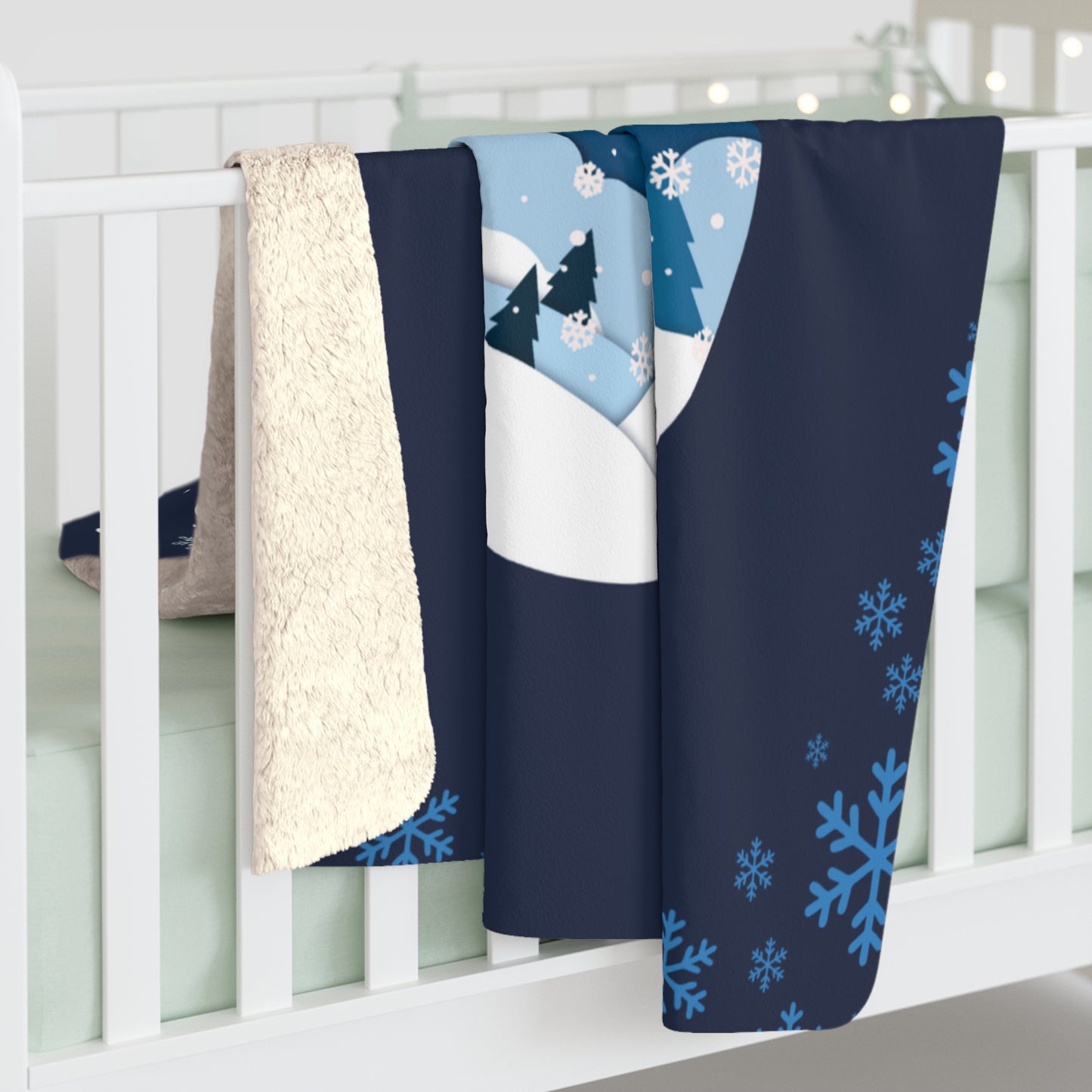 Cozy Christmas Sherpa Fleece Blanket, Holiday Gift, Winter Decor, Snowy Night Artwork, Warmth and Comfort for Home