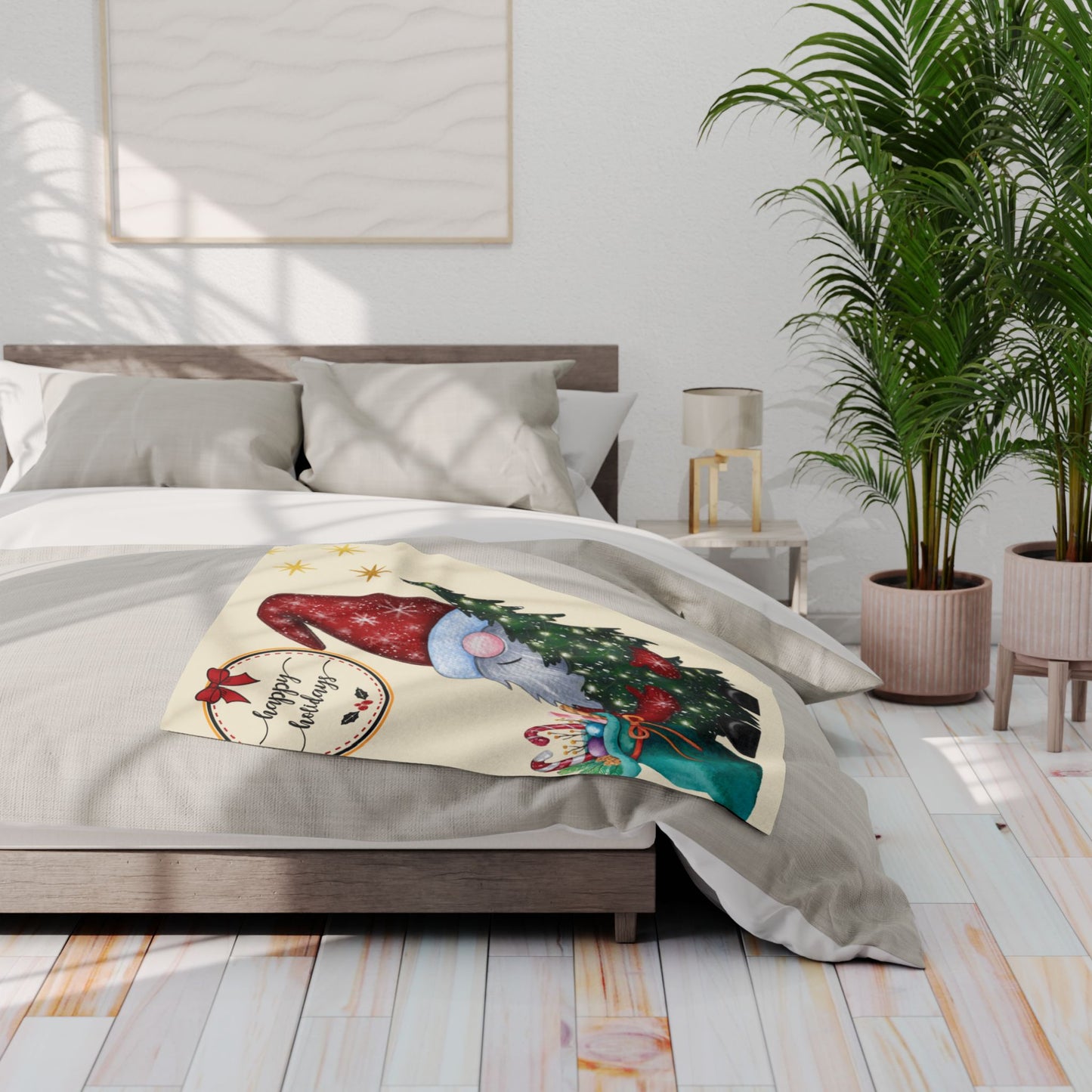 Cozy Holiday Fleece Blanket with Gnome Design | Winter Home Decor, Gift for Christmas, Snuggle Throw, Festive Soft Cover