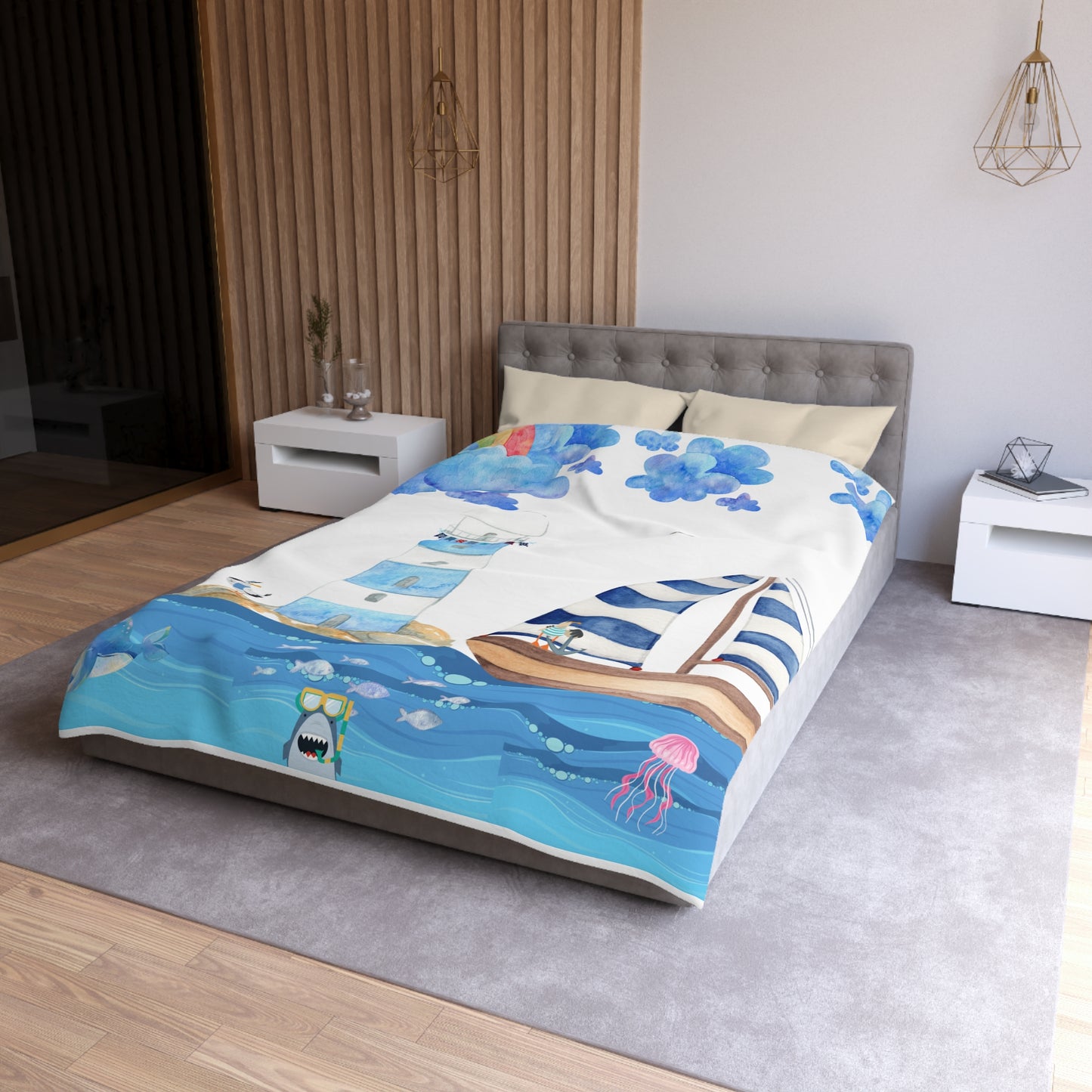 Coastal Themed Microfiber Duvet Cover | Nautical Bedding for Beach Lovers, Summer Decor, Gift for Ocean Enthusiasts, Vibrant Bedroom Accent