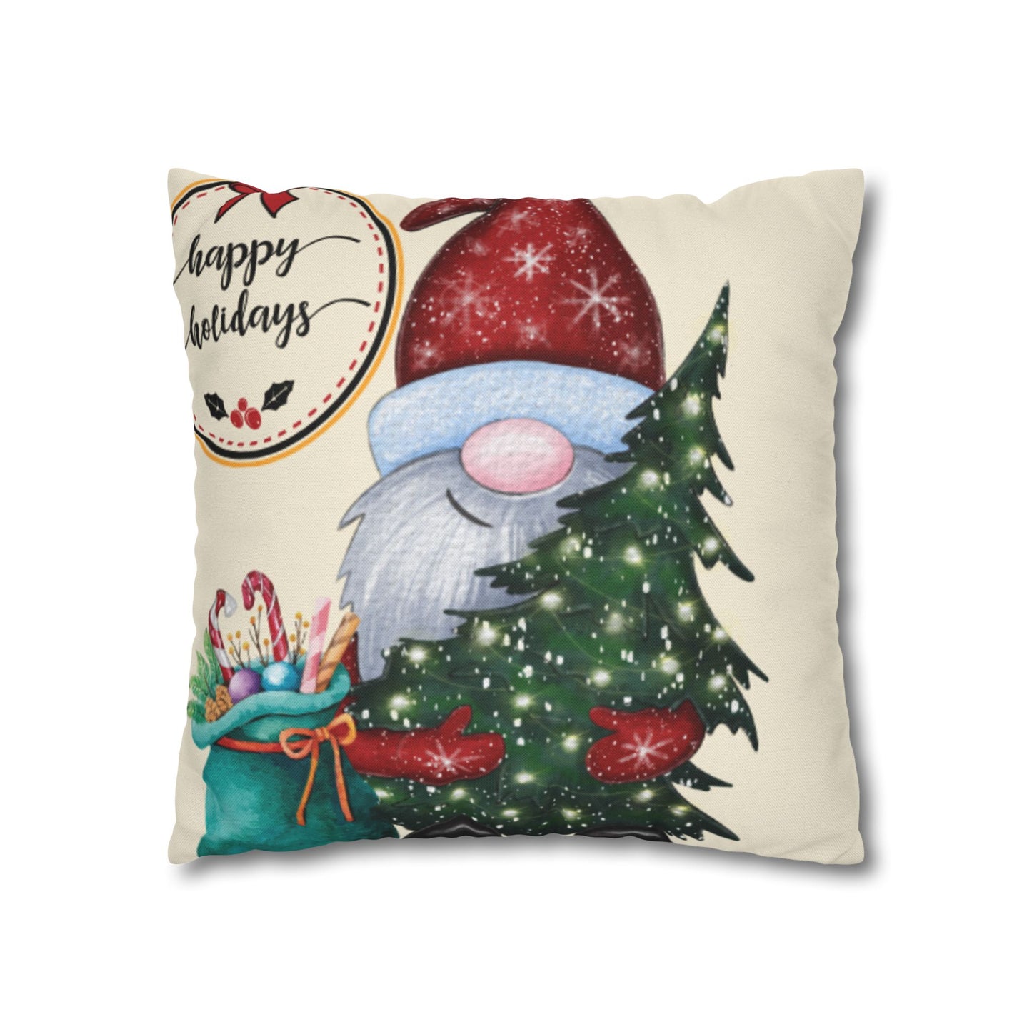 Christmas Gnome Pillowcase, Cozy Holiday Decor, Square Cushion Cover, Home Accent, Festive Gift, Seasonal Decoration
