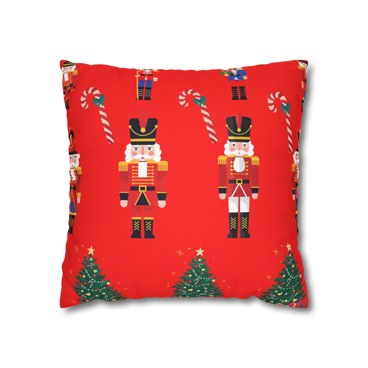 Nutcracker Christmas Pillowcase — Festive Red Holiday Throw Pillow Cover with Candy Canes & Trees