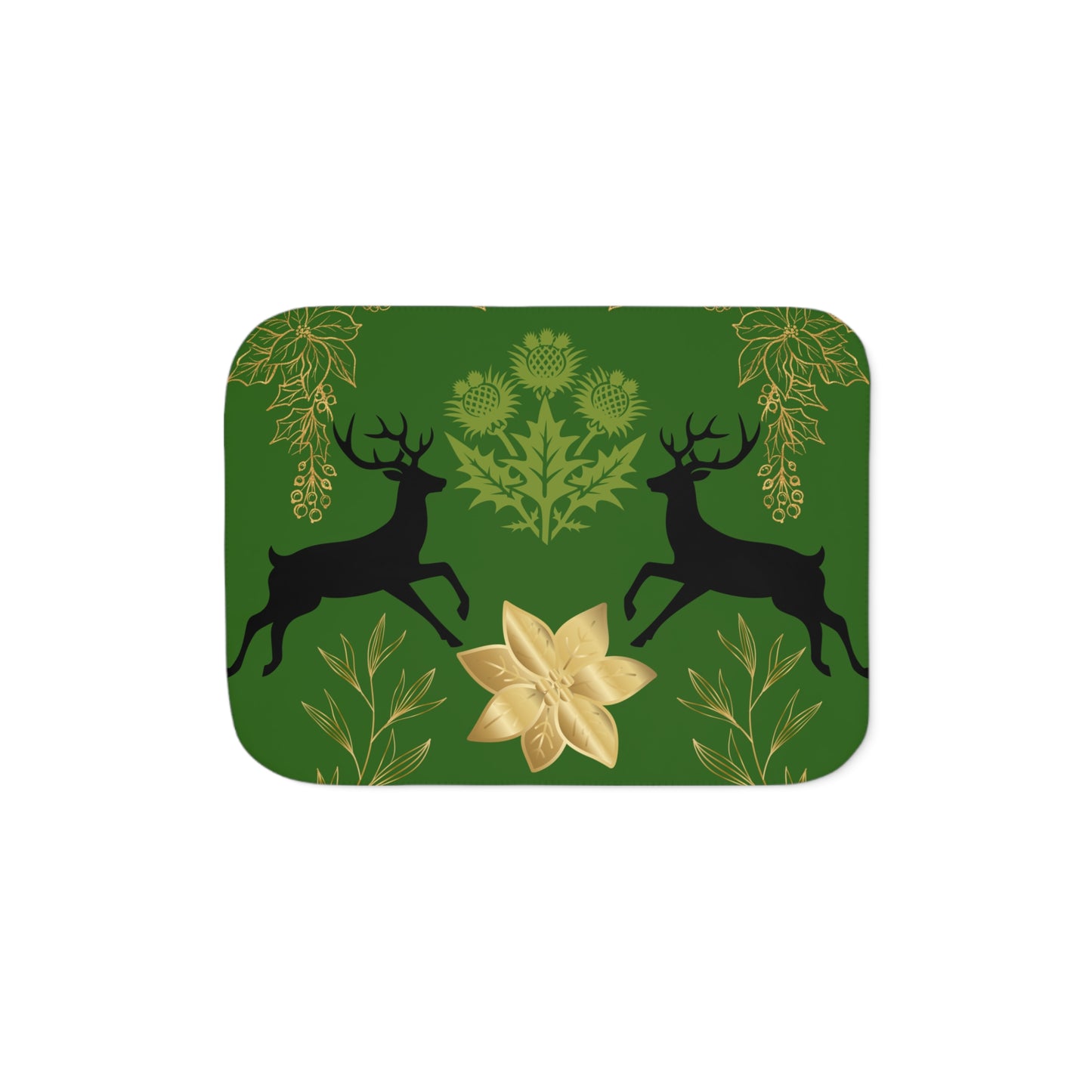 Cozy Sherpa Blanket with Reindeer and Floral Design | Perfect for Holidays