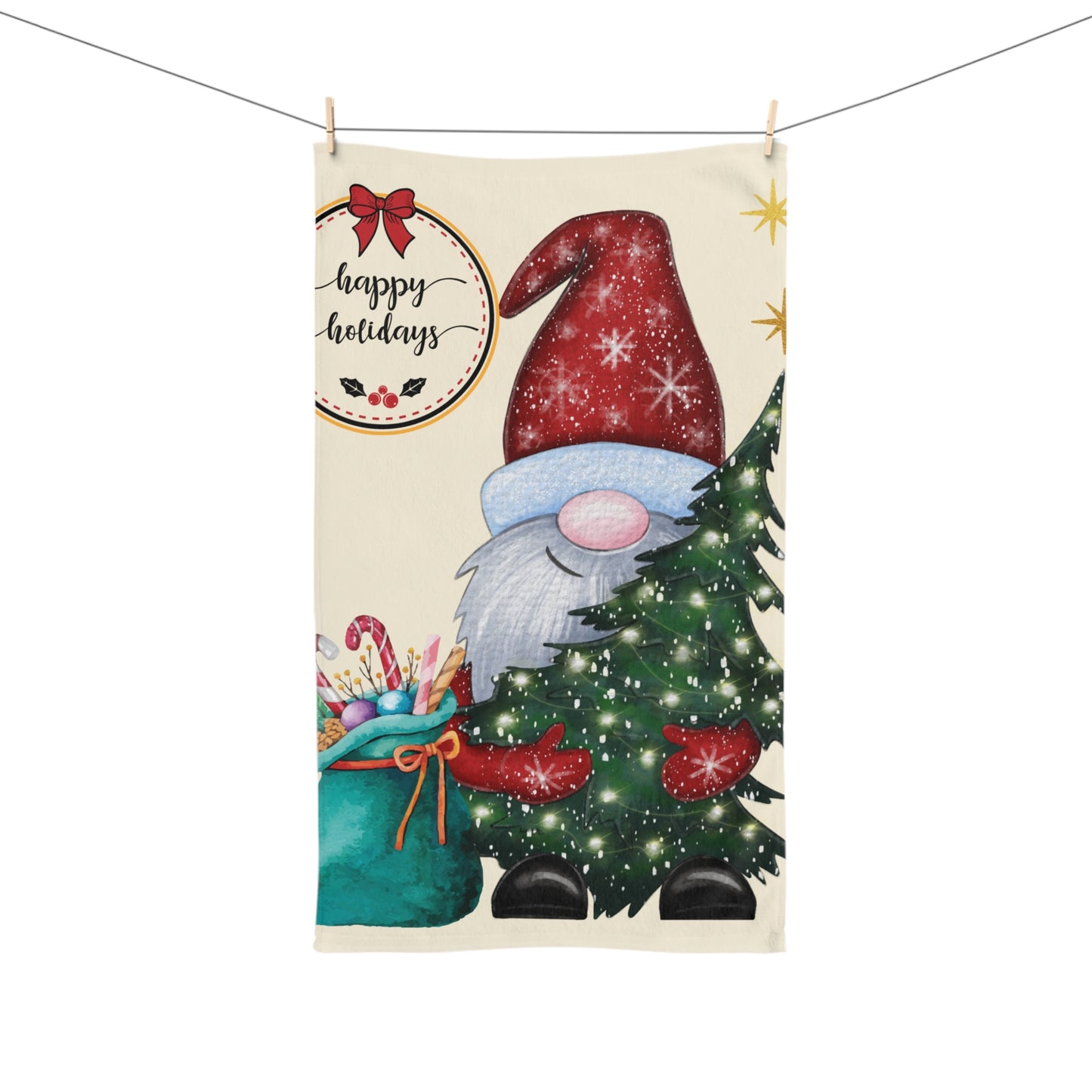 Christmas Gnome Hand Towel, Holiday Kitchen Decor, Festive Gifting, Cute Tea Towel for Christmas, Merry Holidays Towel, Gnome Lover Gift