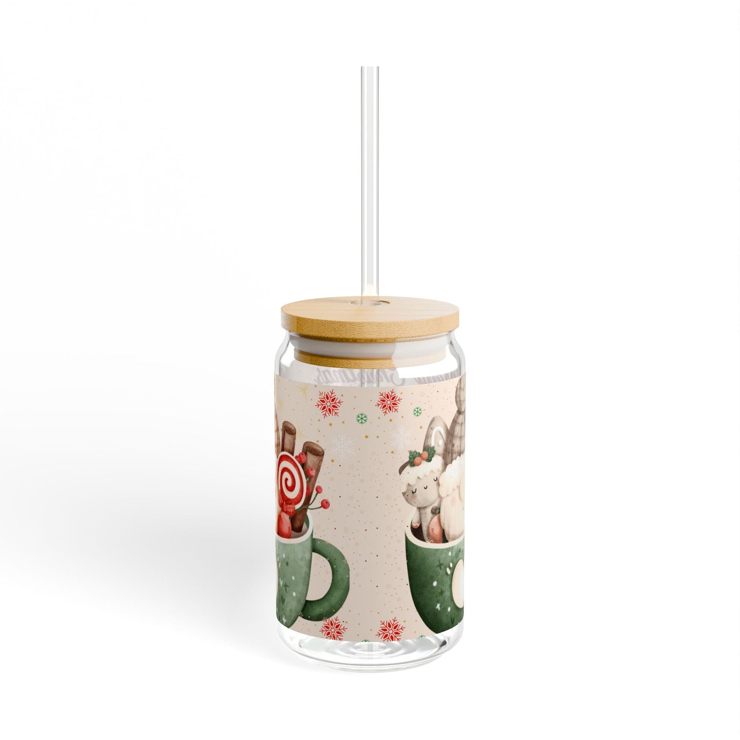 Festive Sipper Glass with Holiday Design, Christmas Drinkware, Cute Gift for Winter Parties, Holiday Decor, Eco-Friendly Beverage Container