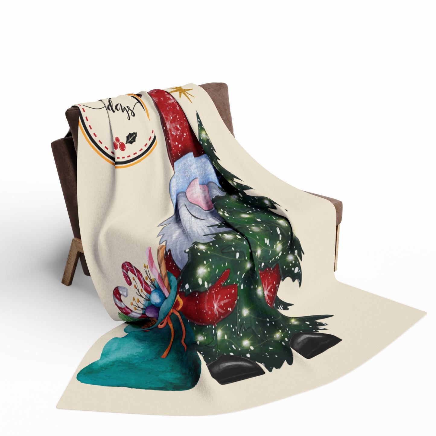 Cozy Holiday Fleece Blanket with Gnome Design | Winter Home Decor, Gift for Christmas, Snuggle Throw, Festive Soft Cover