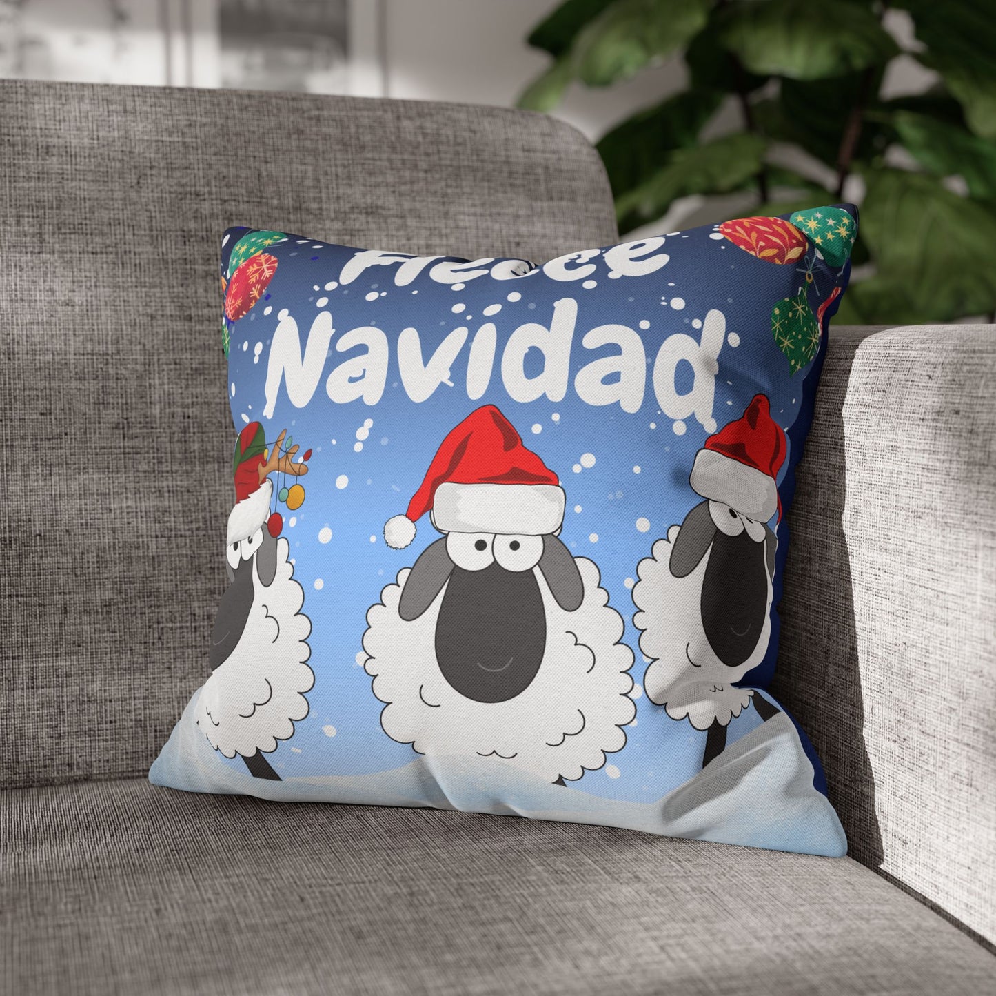 Christmas Sheep Pillowcase, Fleece Navidad Decor, Holiday Home Accents, Cozy Cotton Cushion Cover, Winter Gift Idea, Seasonal Home Decor