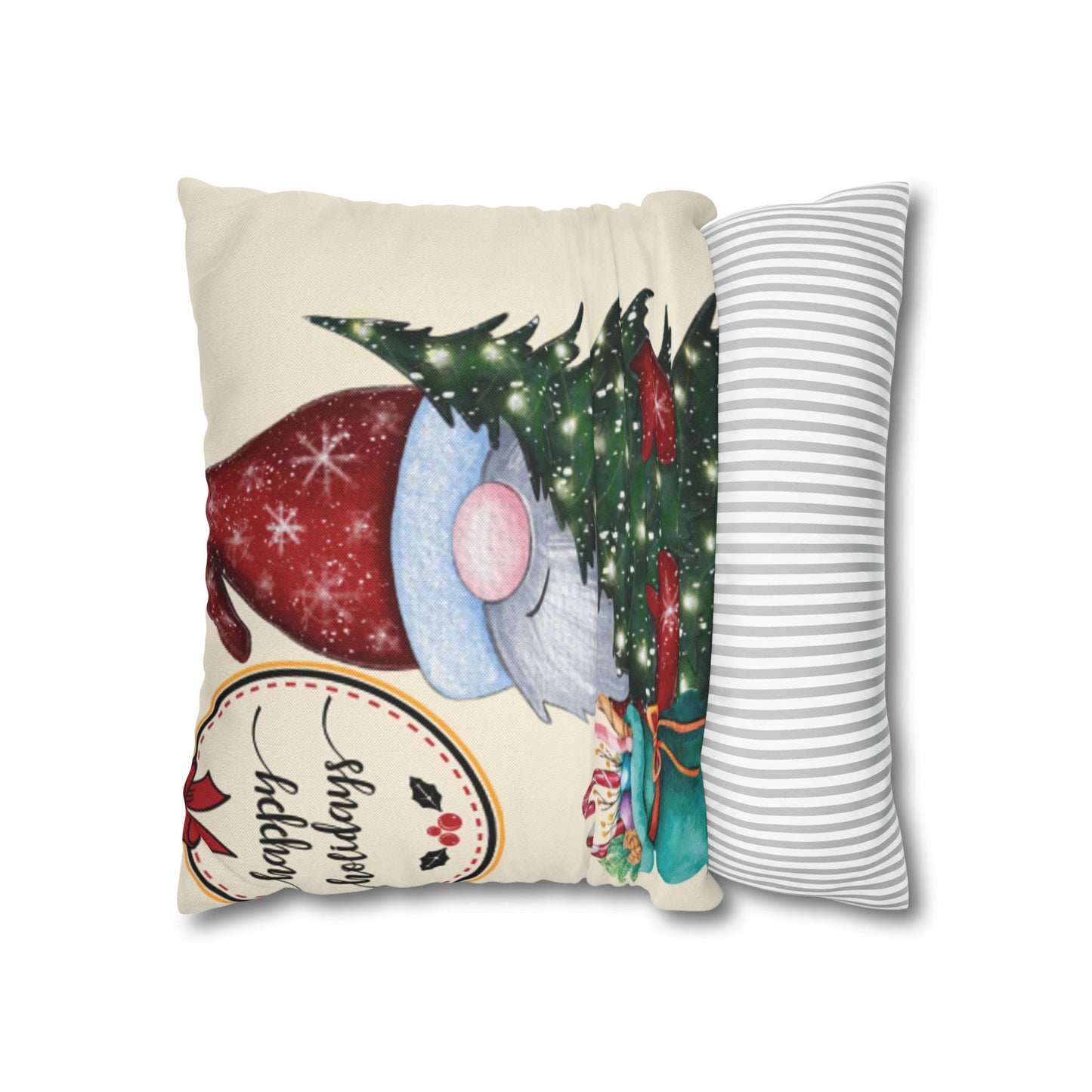 Christmas Gnome Pillowcase, Cozy Holiday Decor, Square Cushion Cover, Home Accent, Festive Gift, Seasonal Decoration