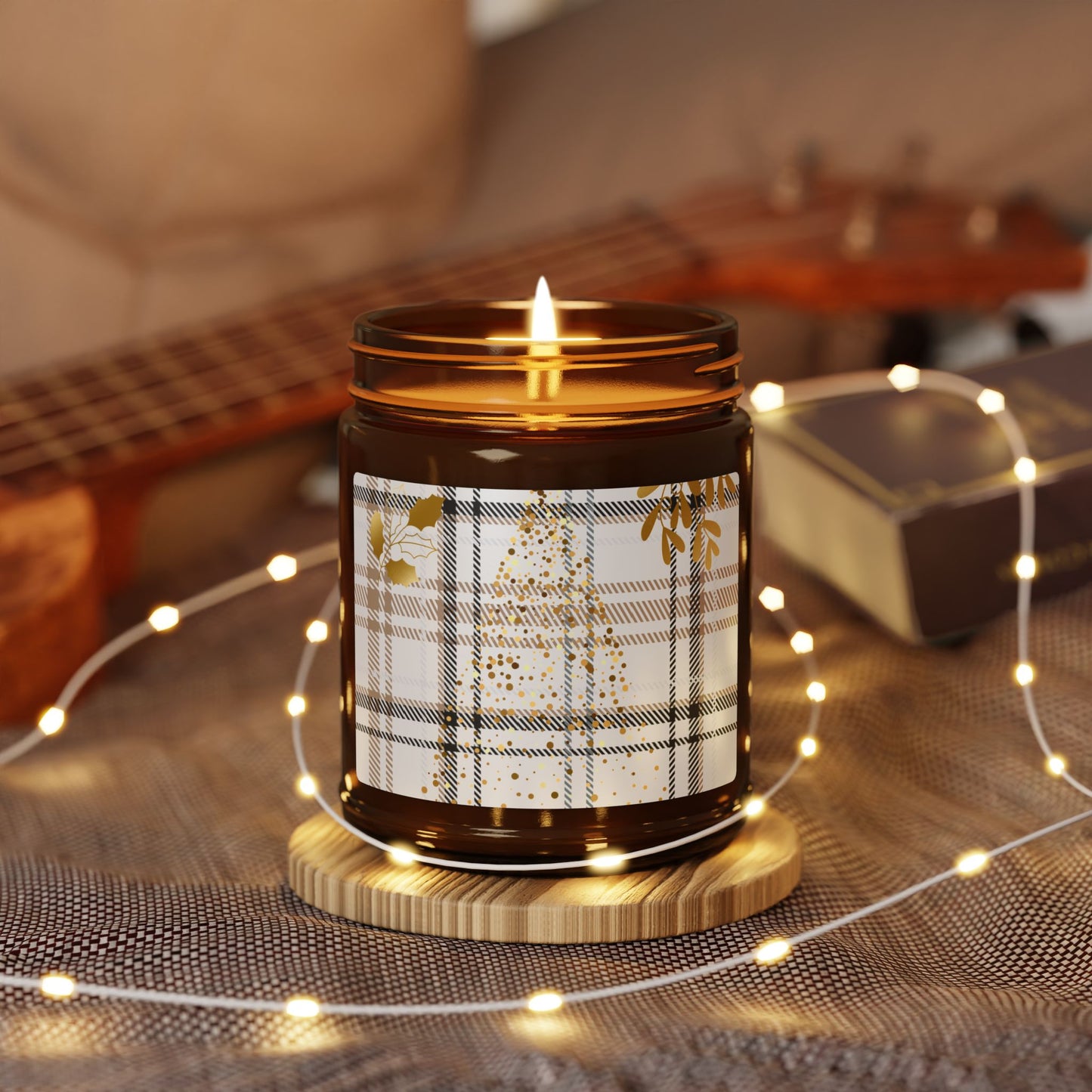 Soy Amber Jar Candle — Cozy Plaid Winter Tree Scented Candle (Multi-Size)