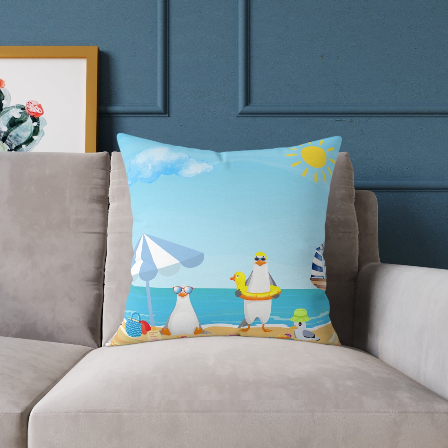 Beach Vibes Square Poly Canvas Pillow | Coastal Decor, Summer Home Accents, Nautical Gift, Fun Throw Pillow, Indoor/Outdoor Cushion