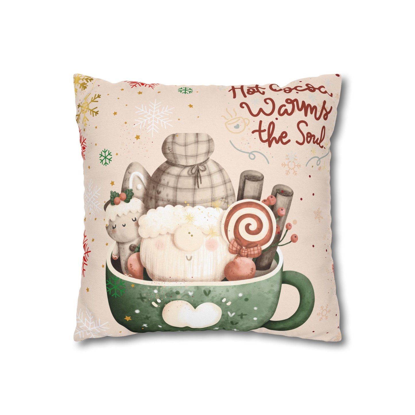 Cozy Hot Cocoa Pillow - Winter Decor, Holiday Gift, Home Accent, Couch Cushion, Christmas Decoration