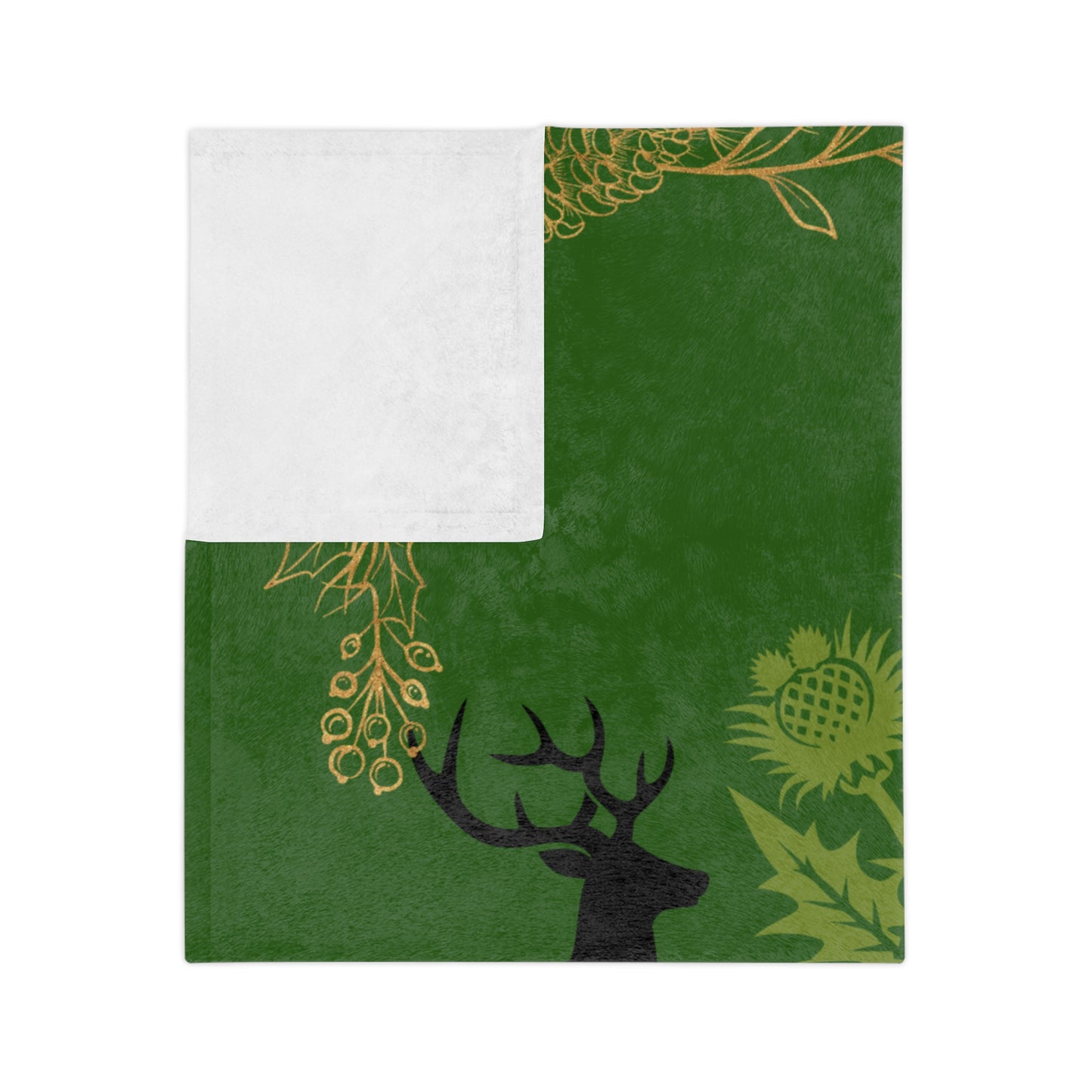Christmas Reindeer Velvet Throw Blanket — Green Poinsettia Floral Holiday Decor