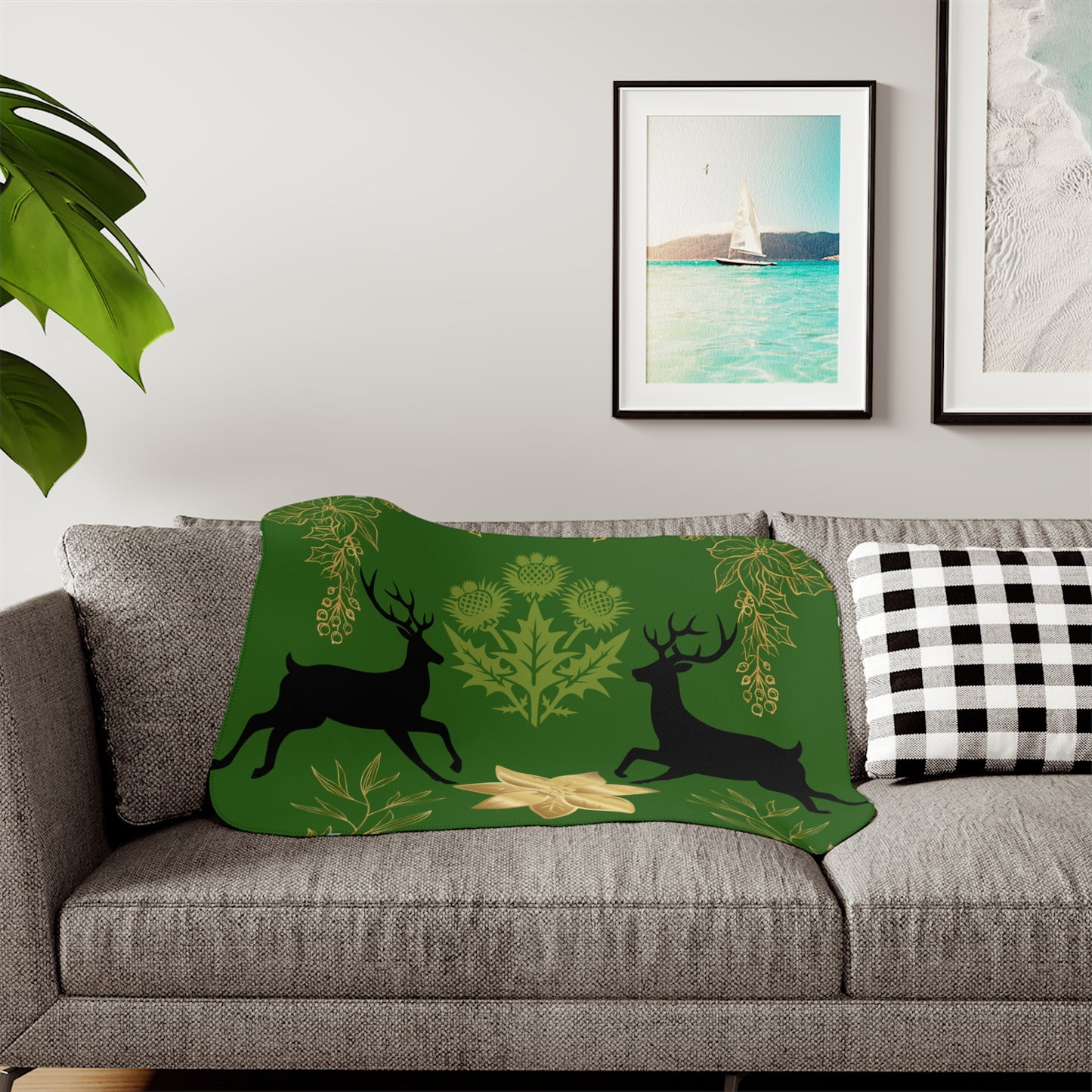 Cozy Sherpa Blanket with Reindeer and Floral Design | Perfect for Holidays