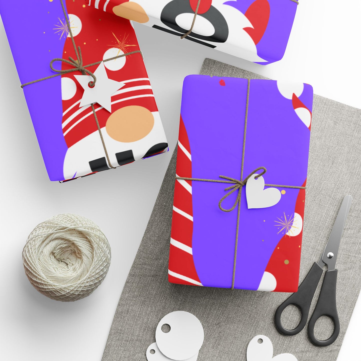 Festive Wrapping Paper with Gnomes & Stars, Holiday Gift Wrap, Christmas, Birthdays, DIY Crafts, Party Supplies, Ho Ho Ho Design