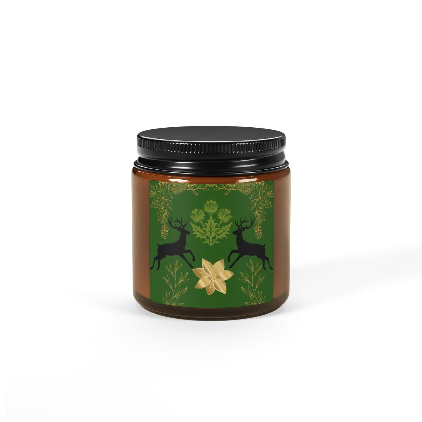 Nature-Inspired Scented Soy Candle - Amber Jar with Deer Design