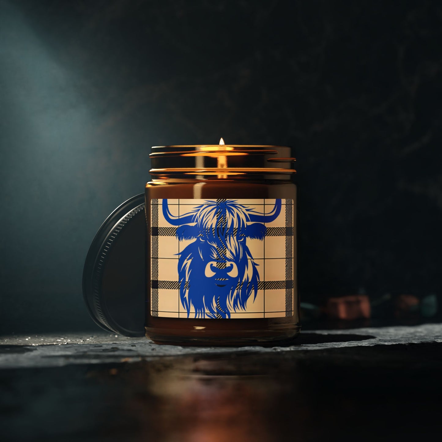 Rustic Highland Cow Candle, Cozy Home Decor, Gift for Him or Her, Scented Soy Wax Jar, Farmhouse Aesthetic, Amber Jar Candle