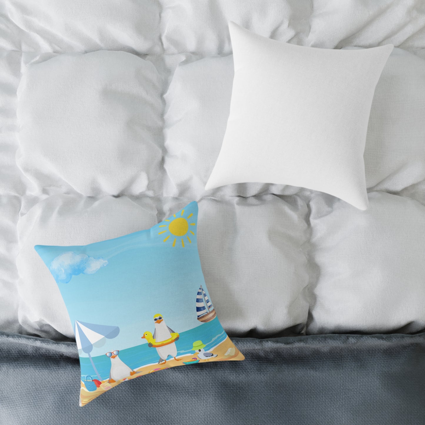 Beach Vibes Square Poly Canvas Pillow | Coastal Decor, Summer Home Accents, Nautical Gift, Fun Throw Pillow, Indoor/Outdoor Cushion