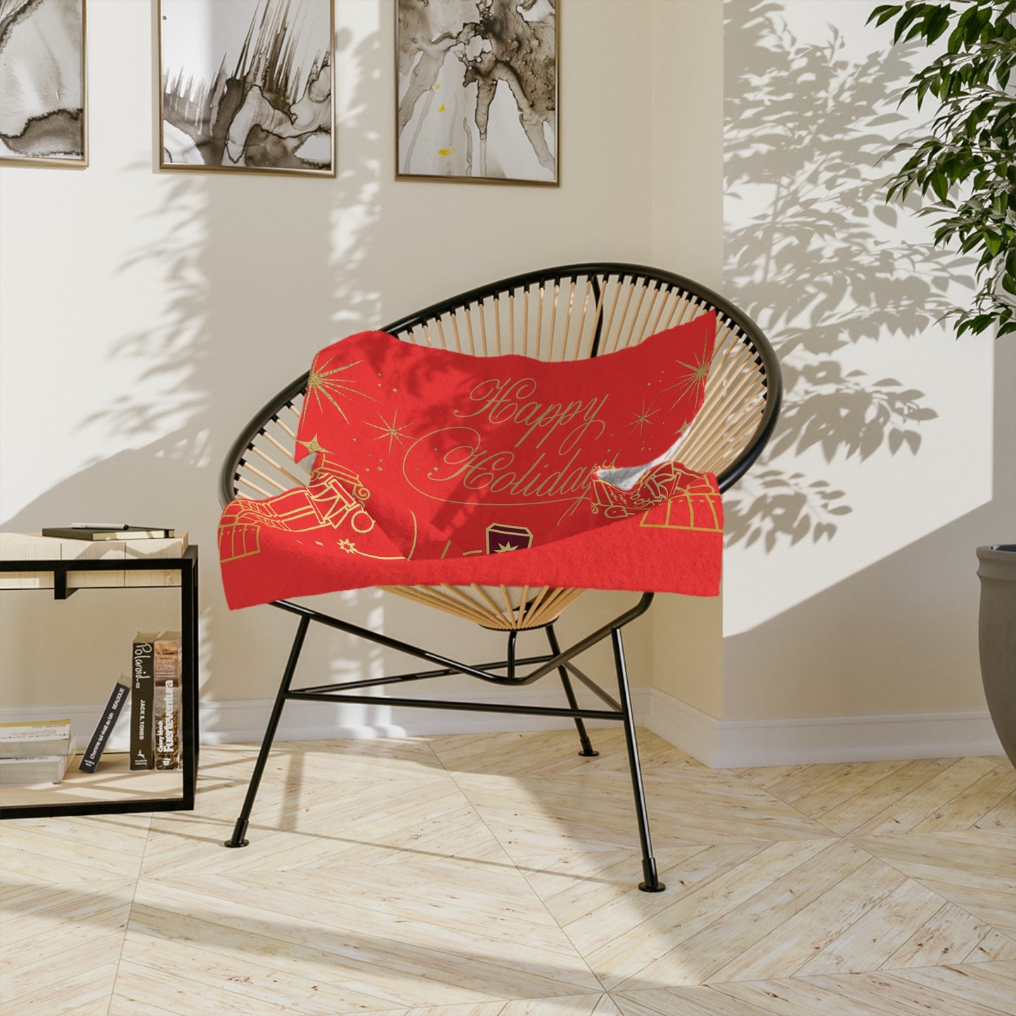 Holiday Nutcracker Velveteen Throw Blanket — "Happy Holidays" Red Microfiber Blanket