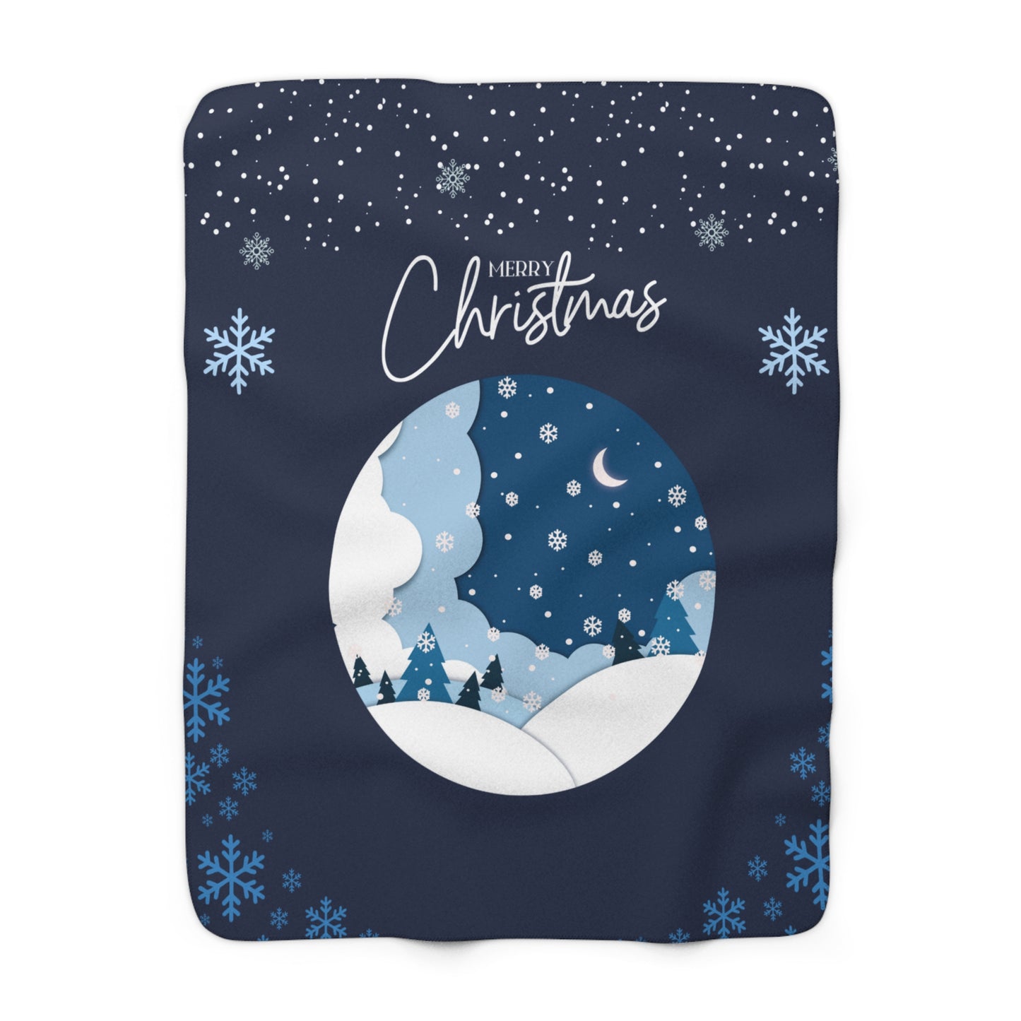 Cozy Christmas Sherpa Fleece Blanket, Holiday Gift, Winter Decor, Snowy Night Artwork, Warmth and Comfort for Home