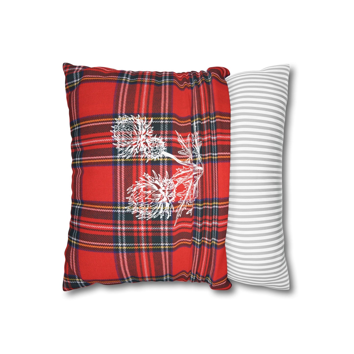 Red Tartan Thistle Pillowcase - Festive Plaid Decorative Throw Pillow Cover