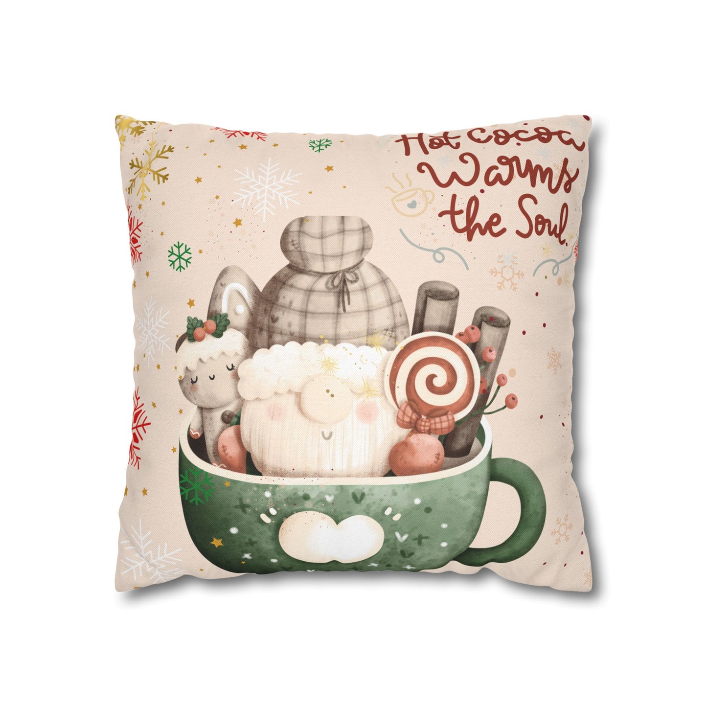 Cozy Hot Cocoa Pillow - Winter Decor, Holiday Gift, Home Accent, Couch Cushion, Christmas Decoration
