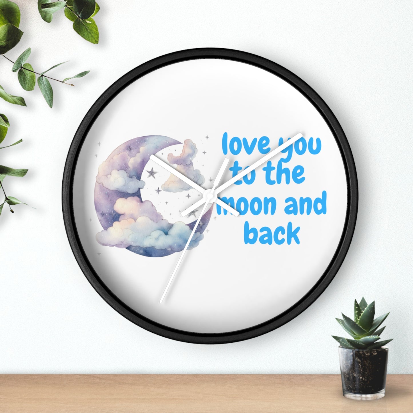 Moon and Back Wall Clock, Love You Wall Decor, Gift for Couples, Nursery Clock, Sweet Home Decor, Romantic Gift