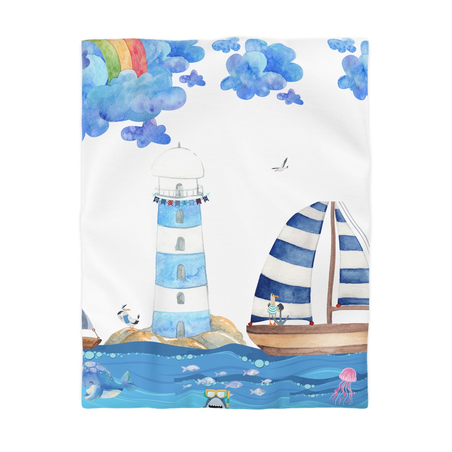 Coastal Themed Microfiber Duvet Cover | Nautical Bedding for Beach Lovers, Summer Decor, Gift for Ocean Enthusiasts, Vibrant Bedroom Accent